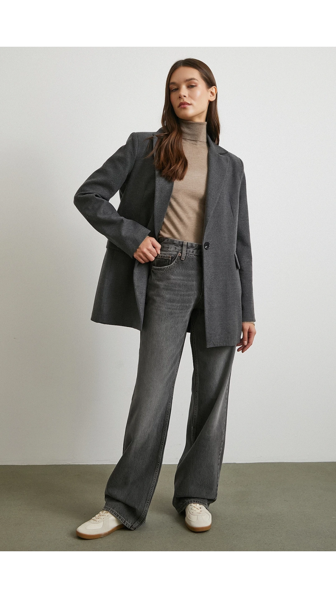 Beş Cepli Yüksek Bel Jean Gri