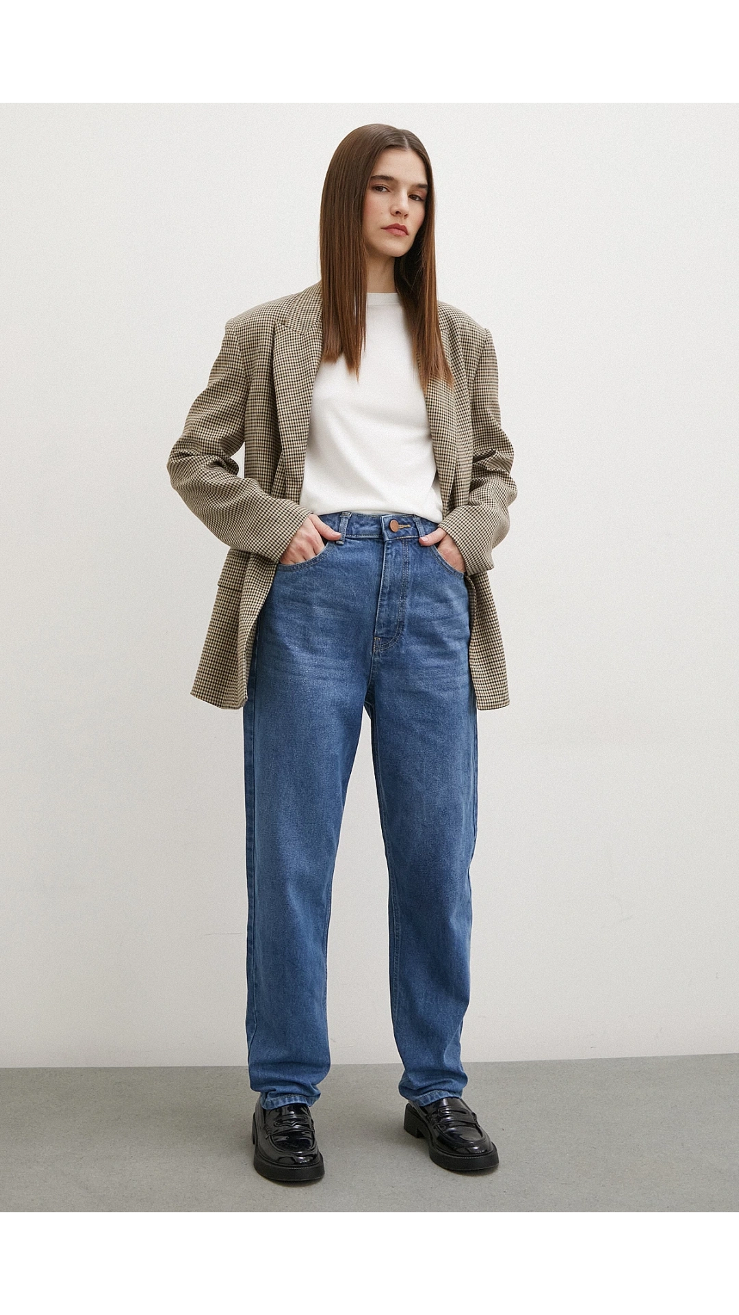 Yüksek Bel Dar Paça Mom Jean Mavi