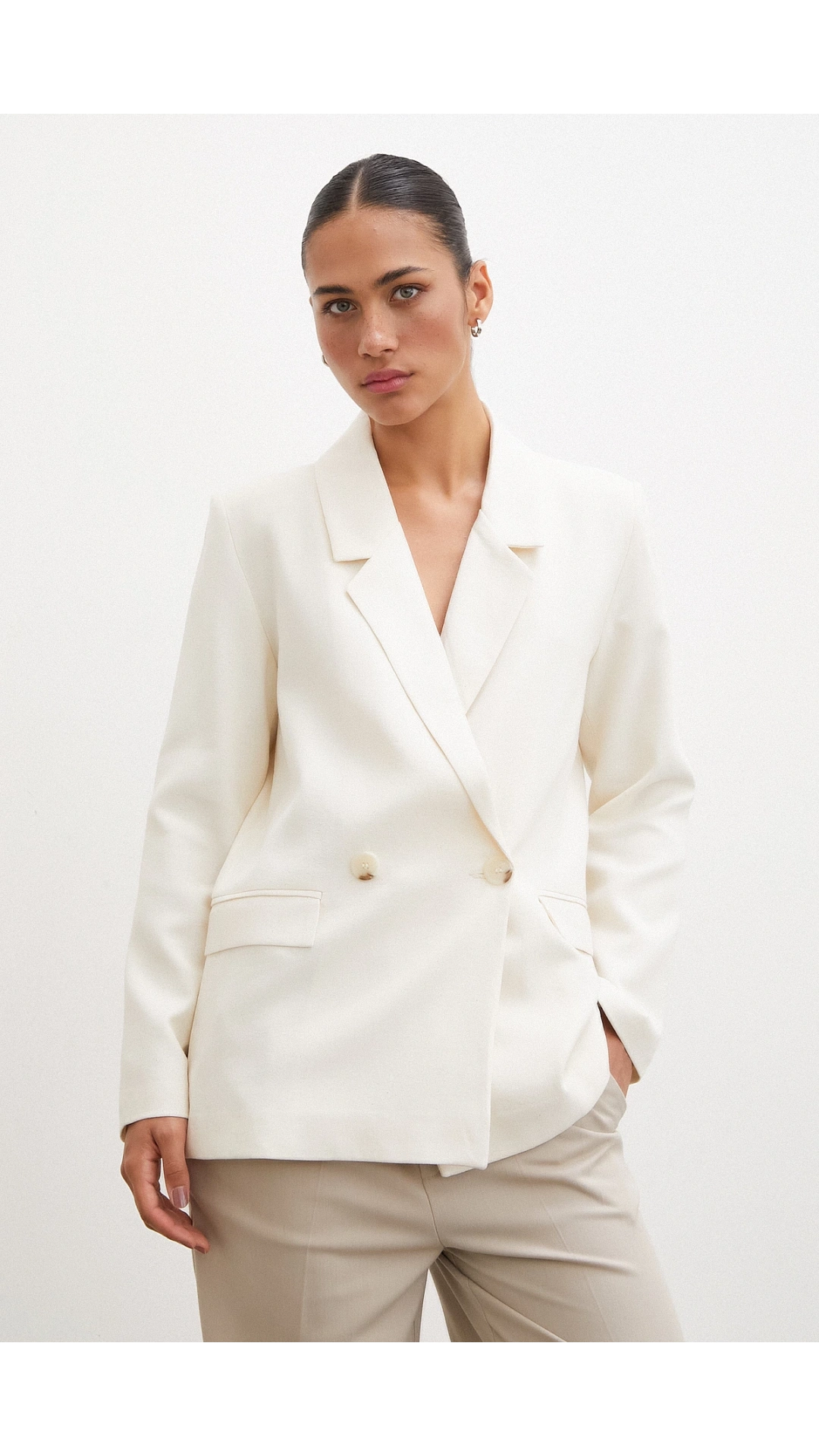 Çift Düğmeli Blazer Ceket Ekru