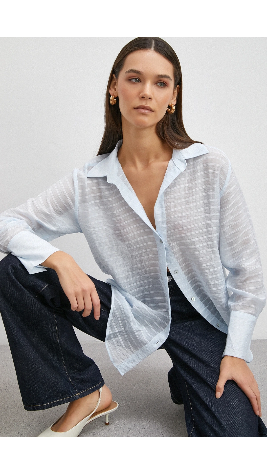 Kabartma Çizgili Gömlek Mavi