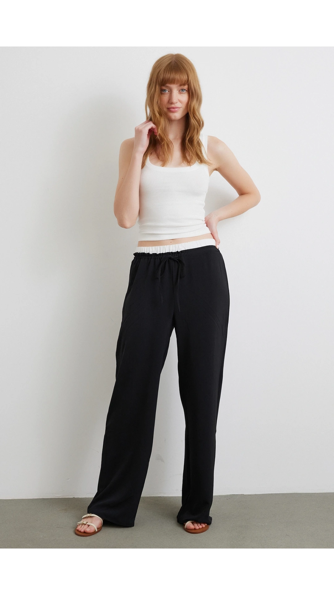 Bel Bantlı Wide Leg Pantolon Siyah