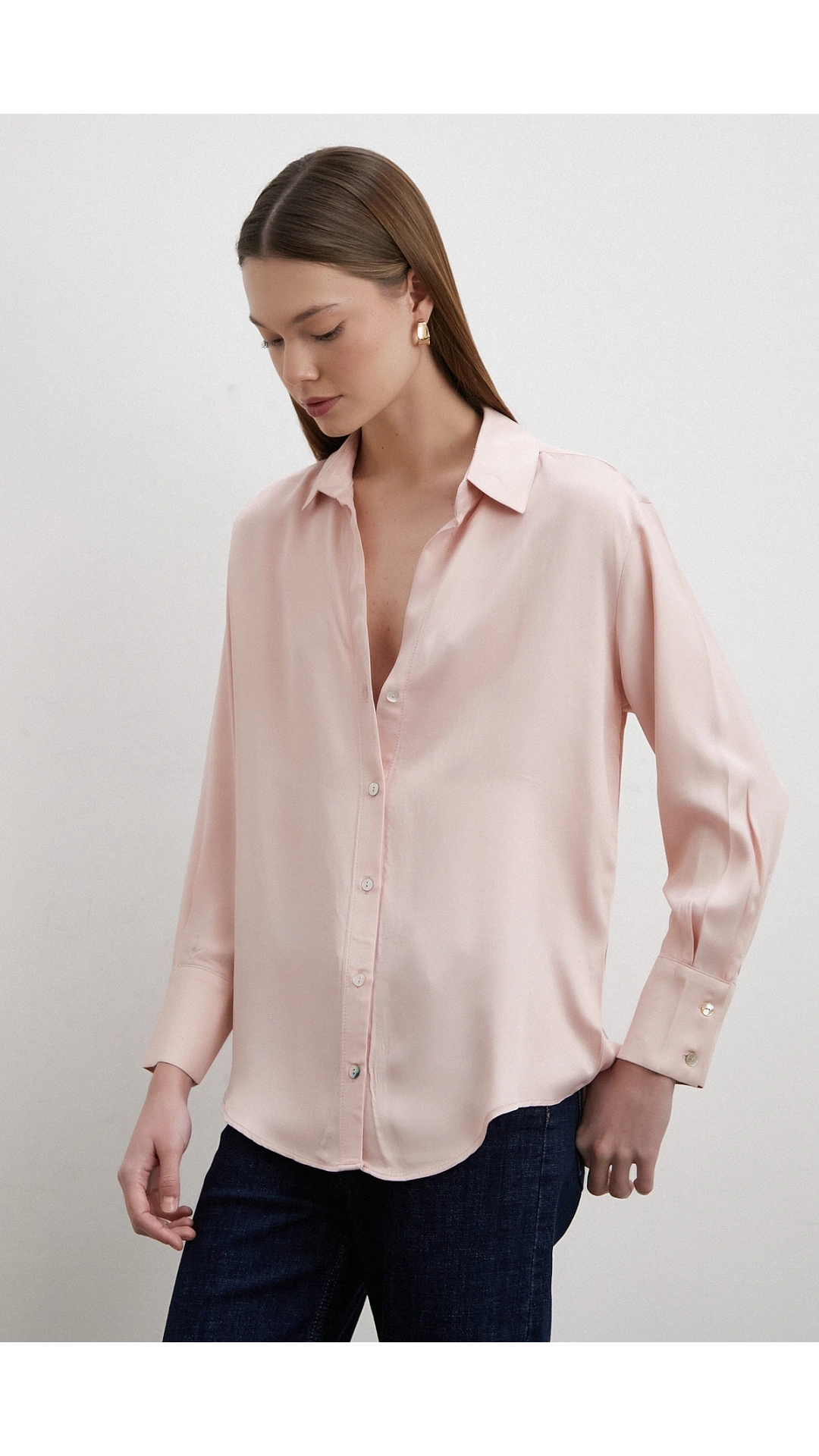 Floş Basic Saten Gömlek Bej