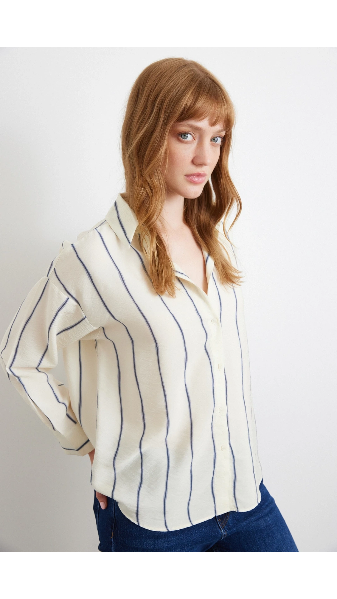 Çizgili Modal Gömlek İndigo