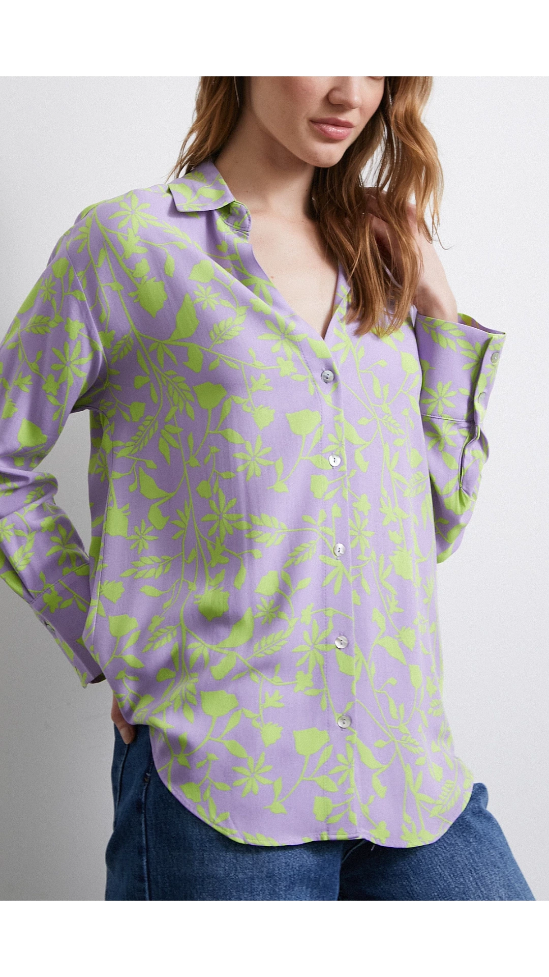Orman Desenli Gömlek Mor