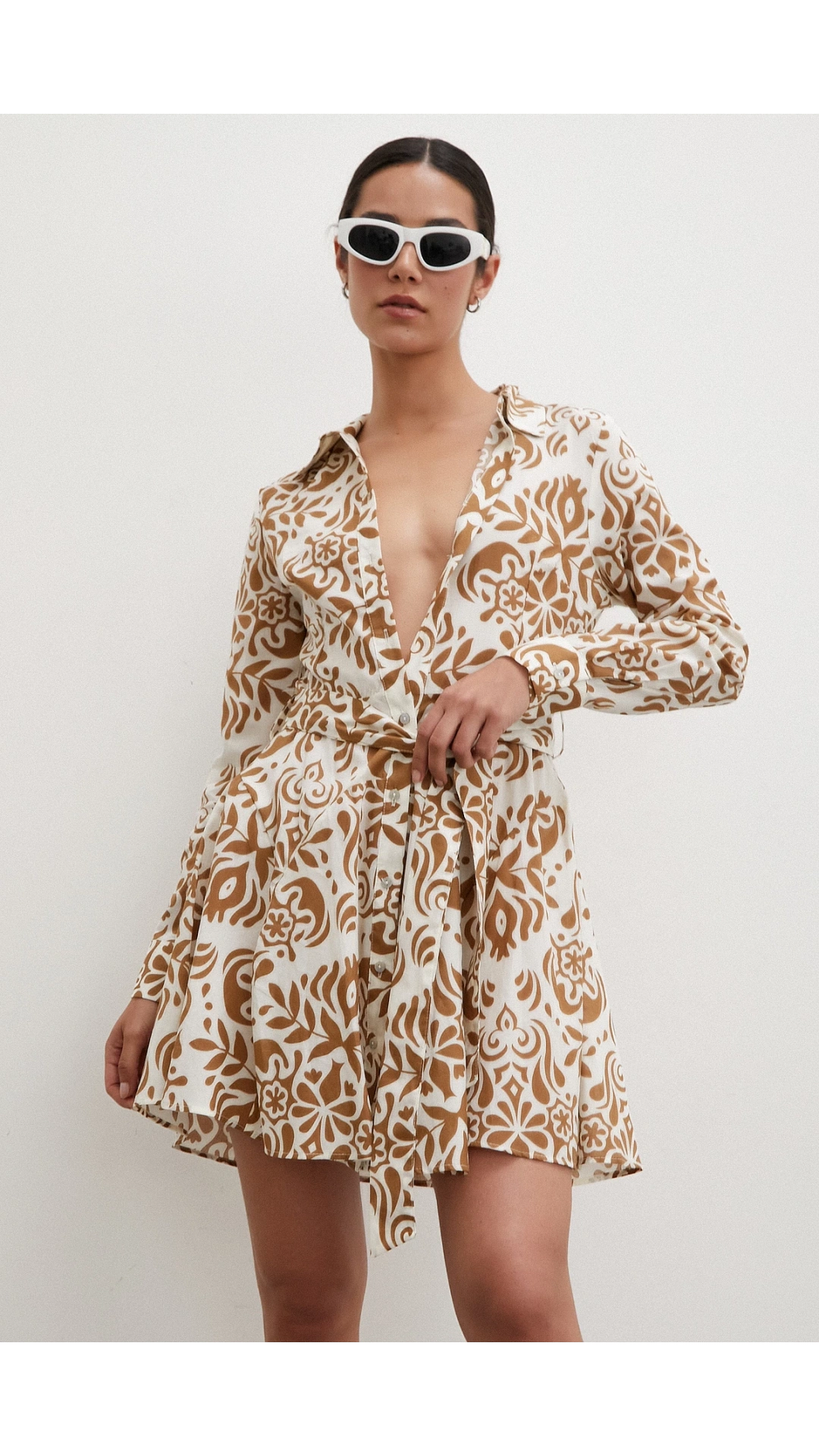 Godeli Desenli Elbise Kahve