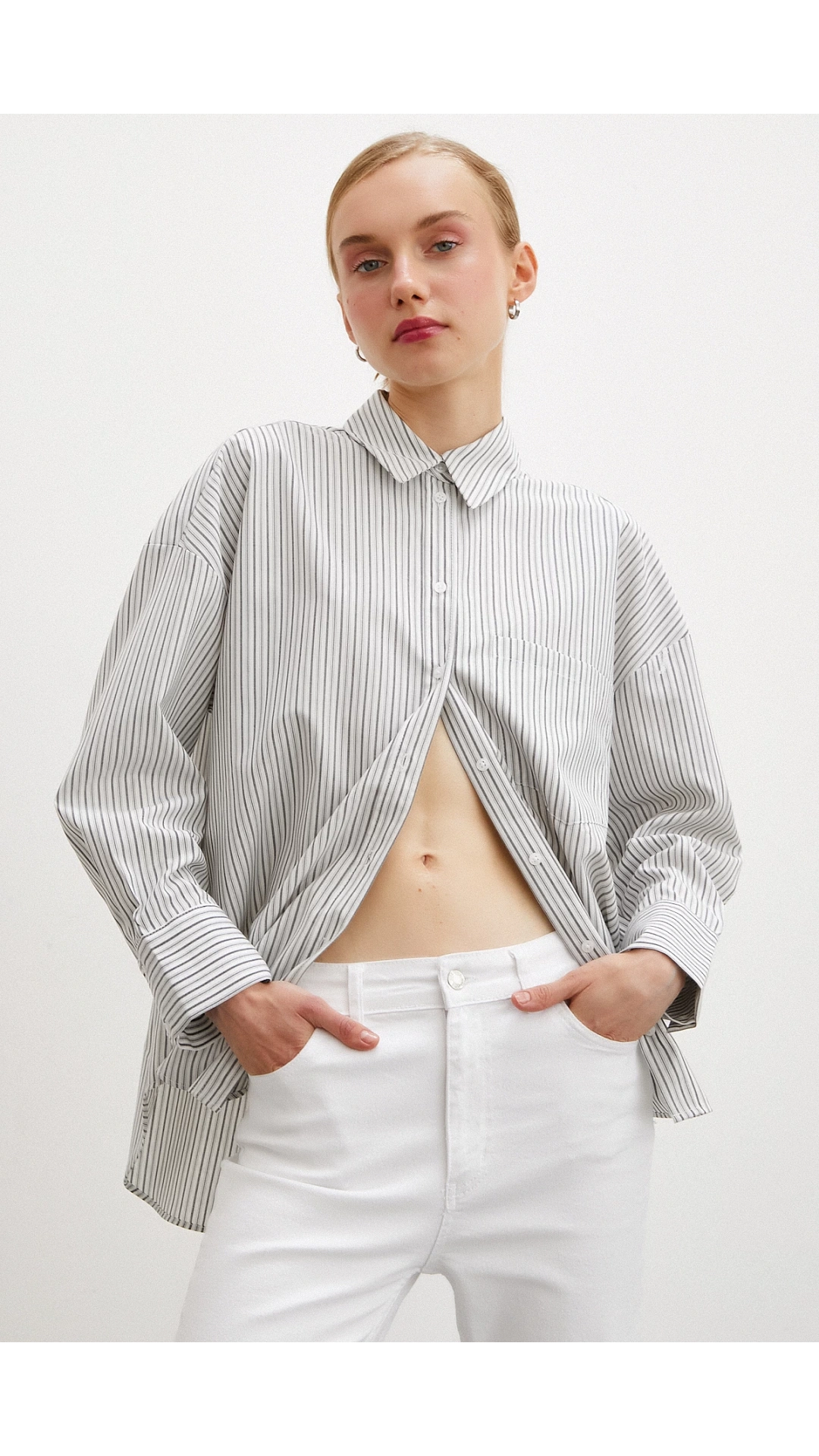 Çizgili Gömlek Ekru