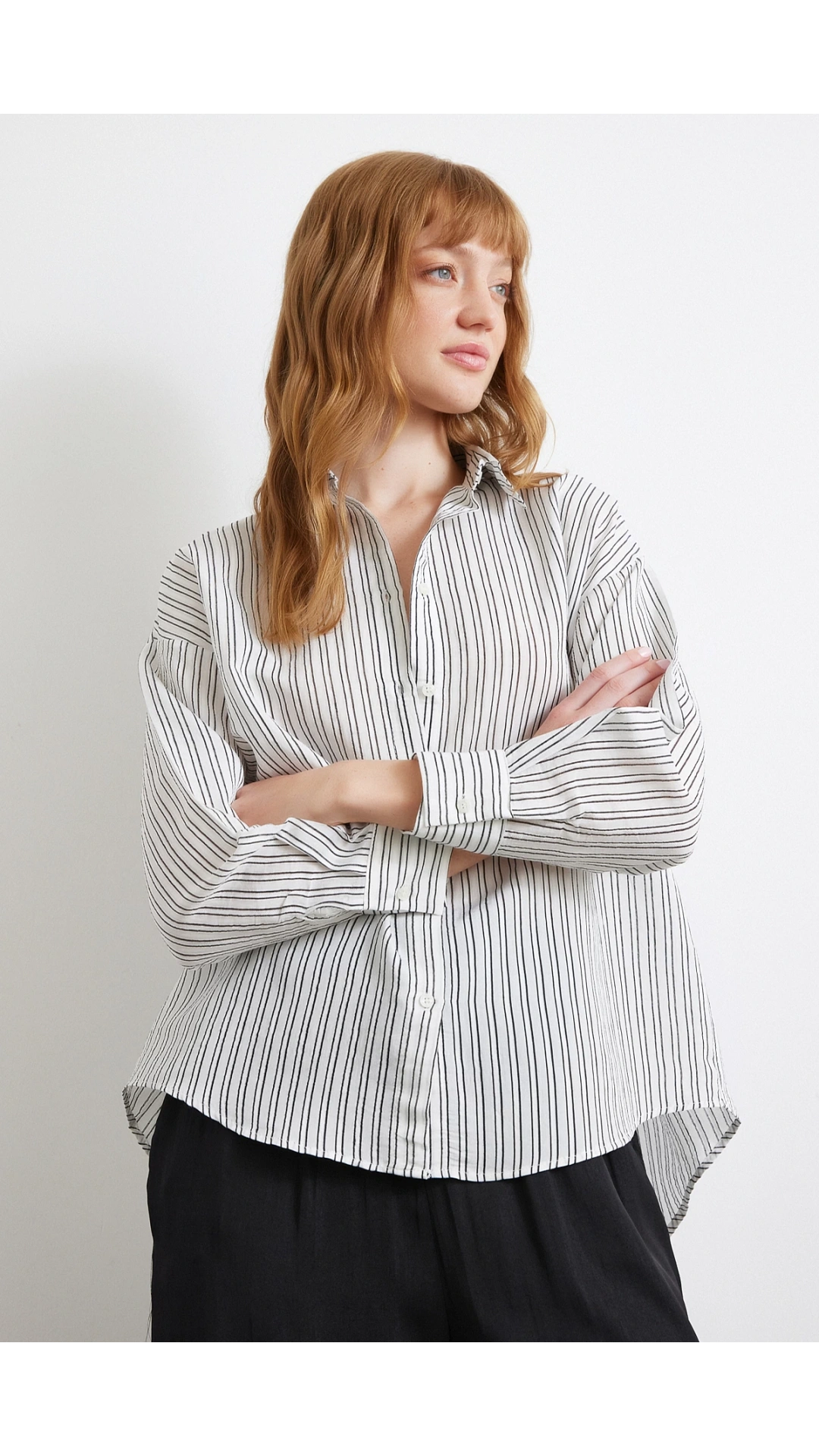 Simetrik Çizgili Gömlek Siyah
