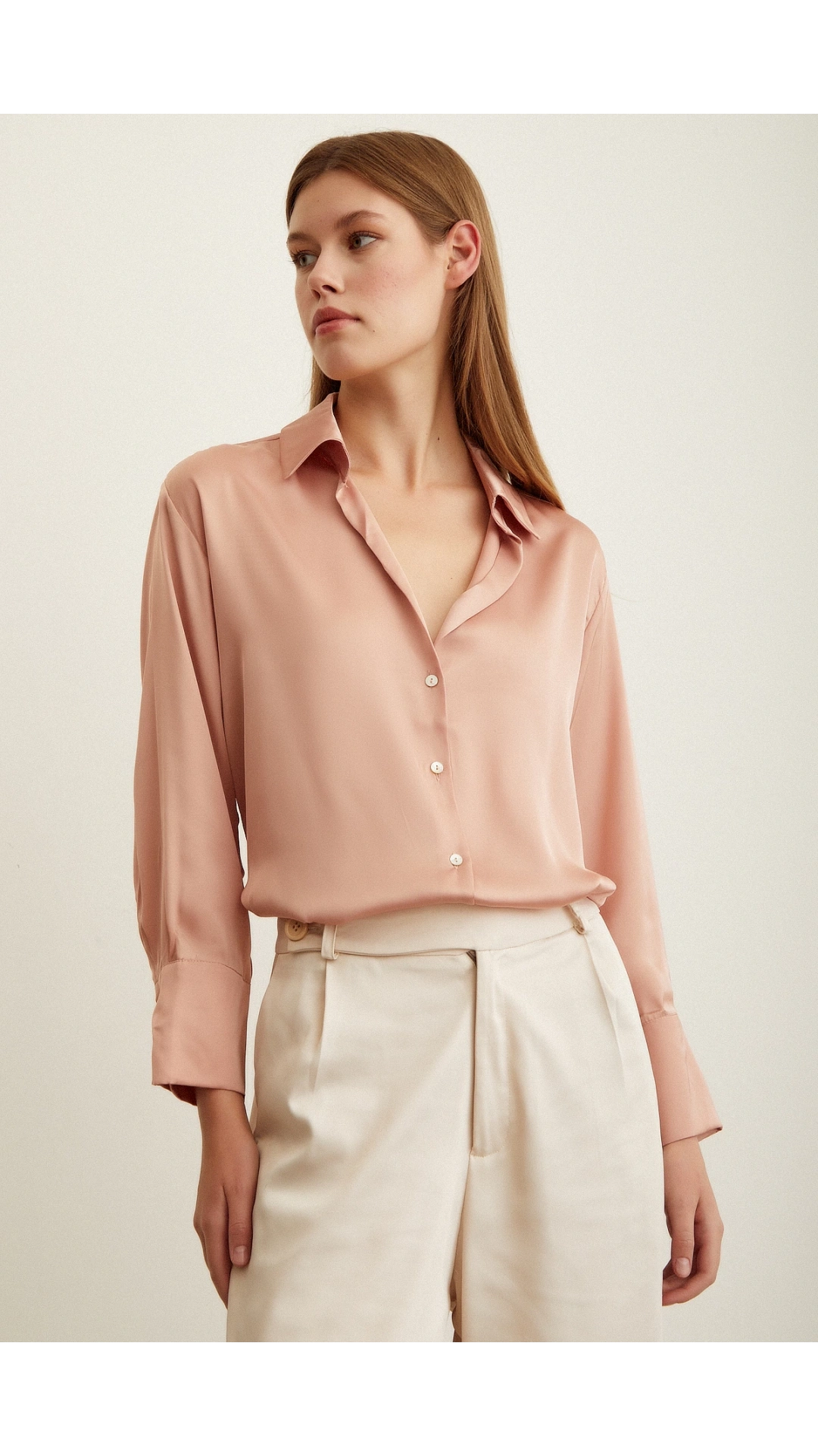 Basic Saten Gömlek Pudra