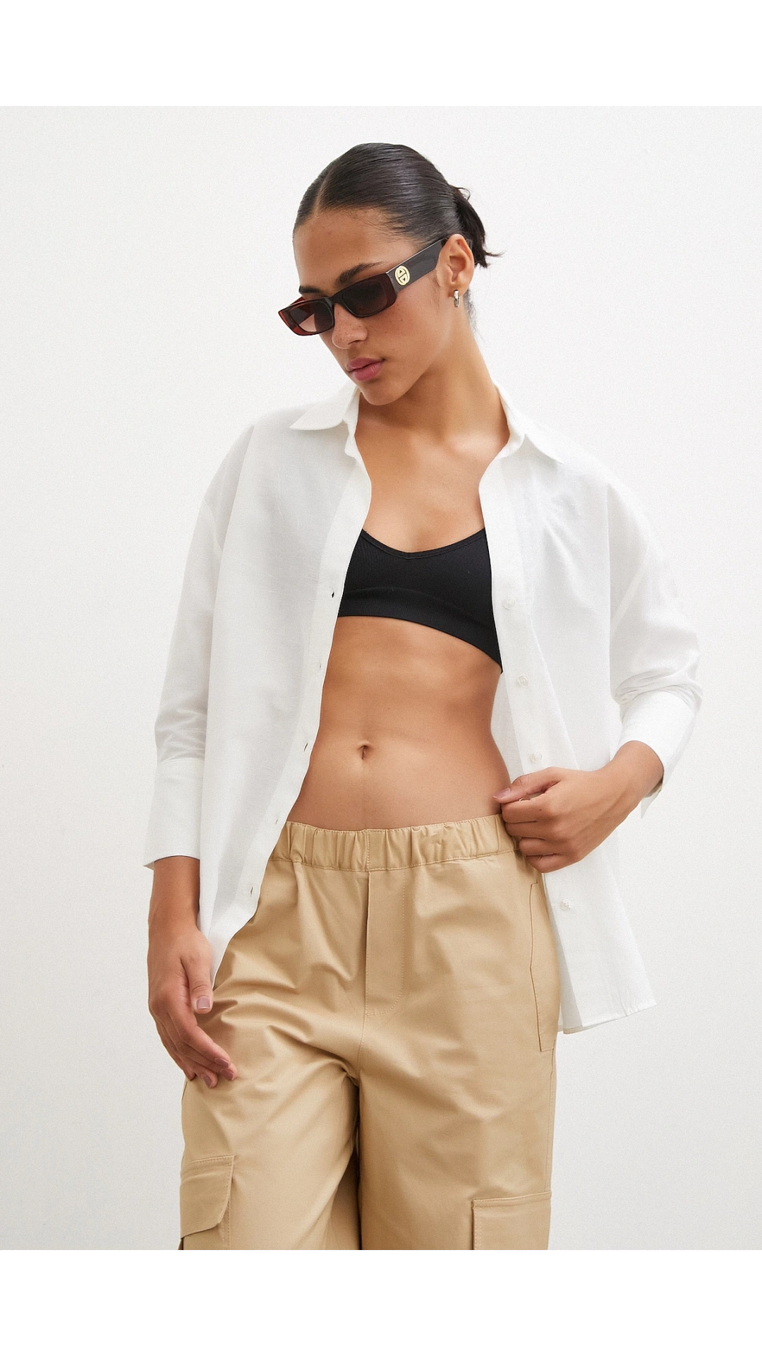 Yırtmaçlı Fakir Kol Gömlek Ekru