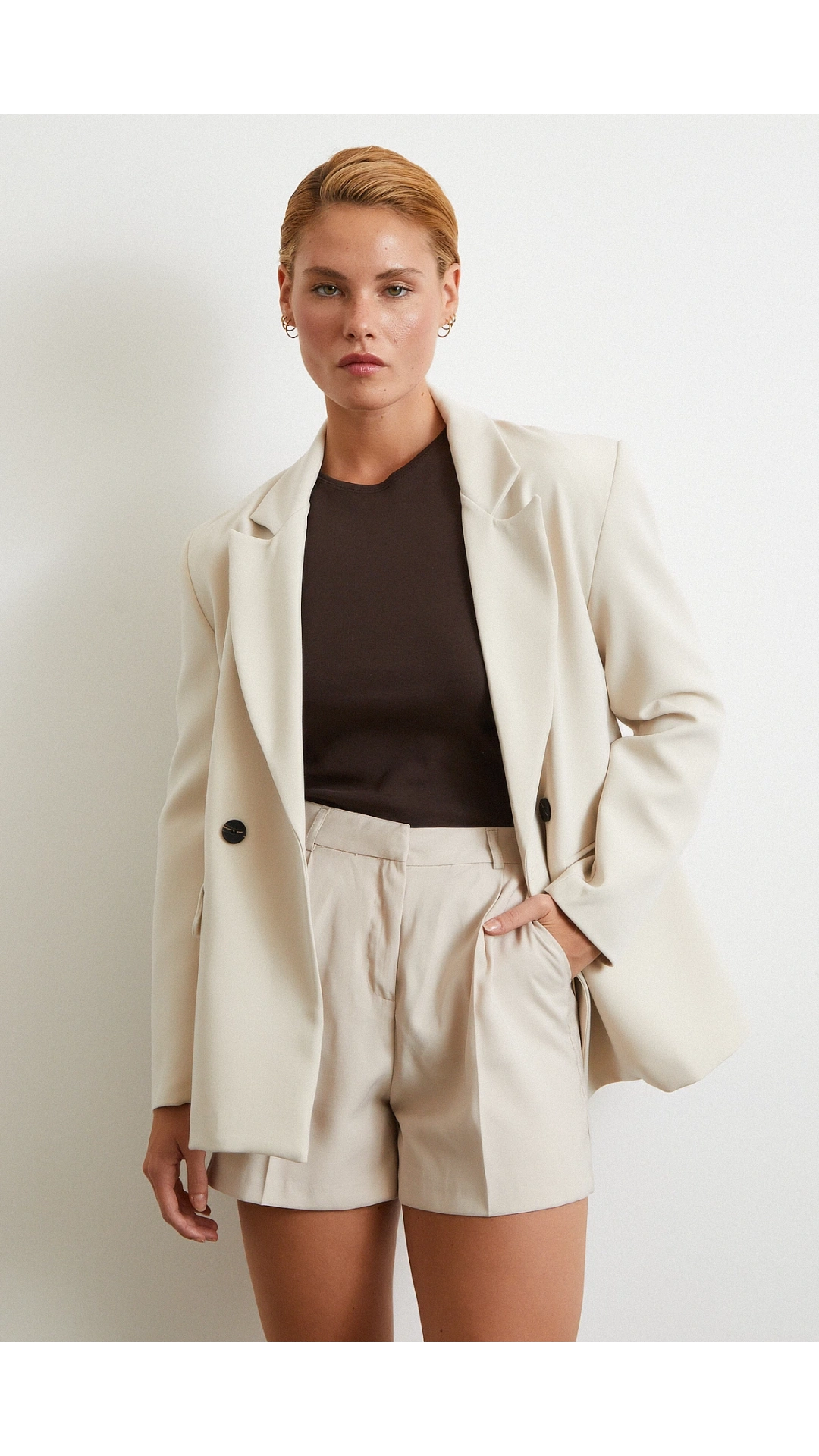 Piliseli Şort Etek Vizon