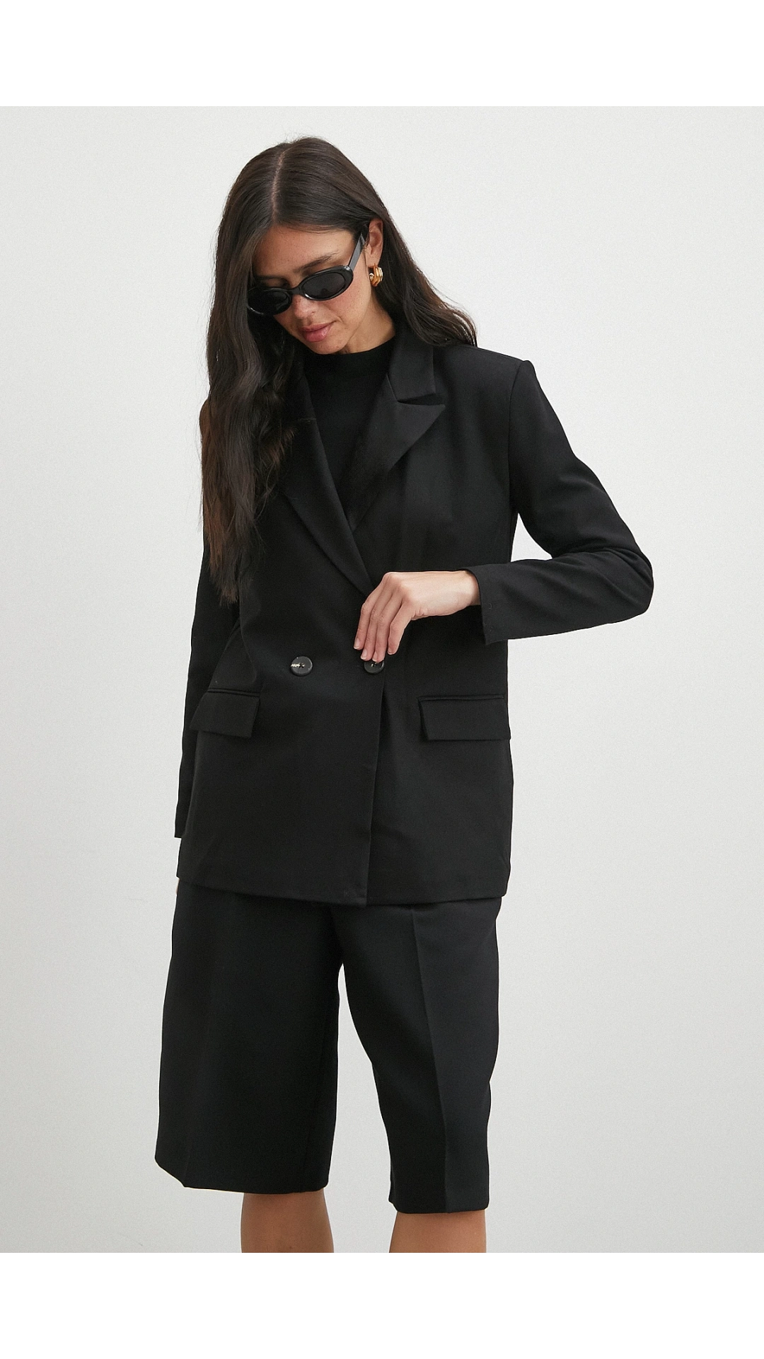 Çift Dügmeli Cep Kapaklı Blazer Ceket Siyah