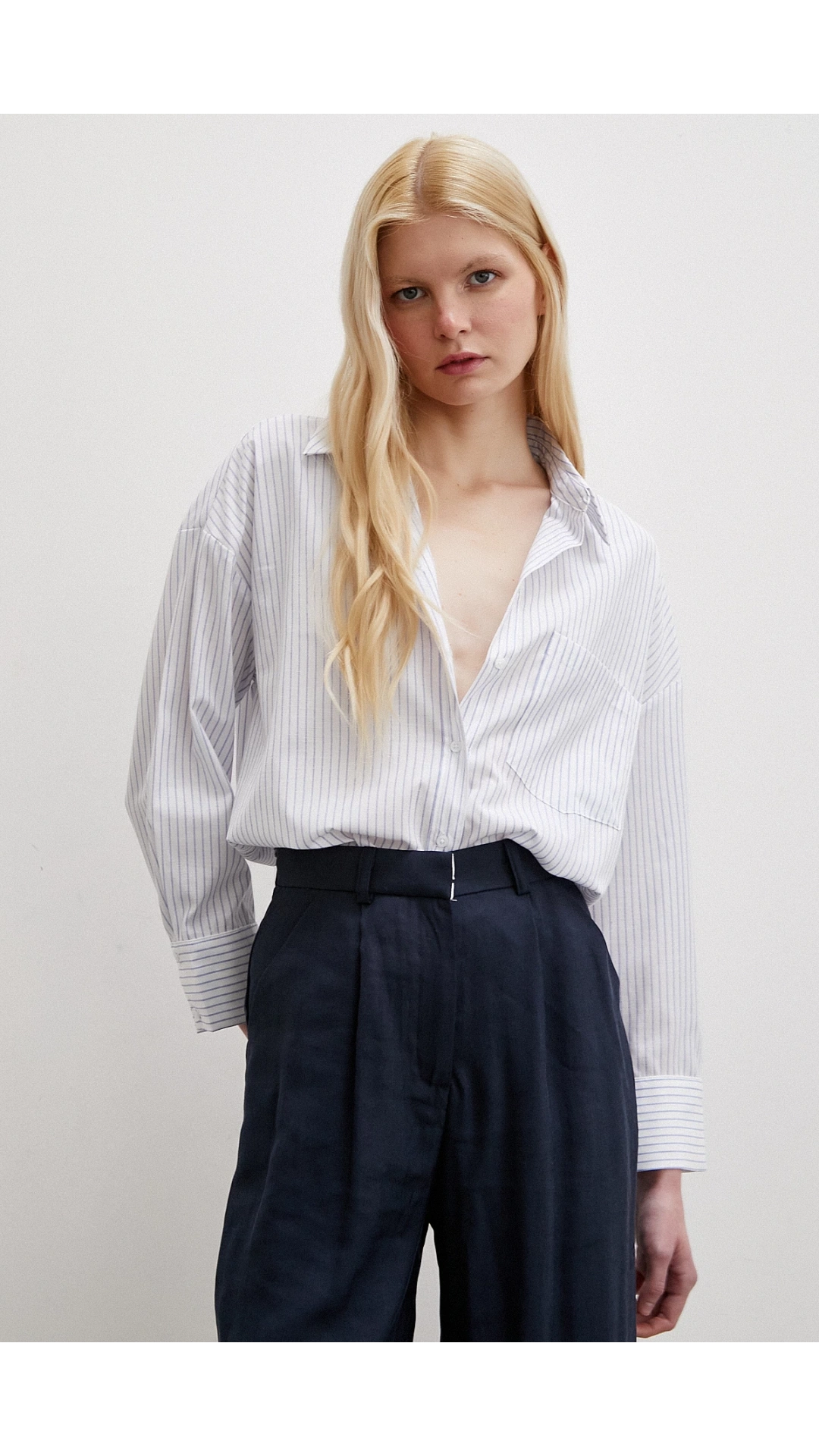 Çizgili Pamuklu Gömlek Mavi