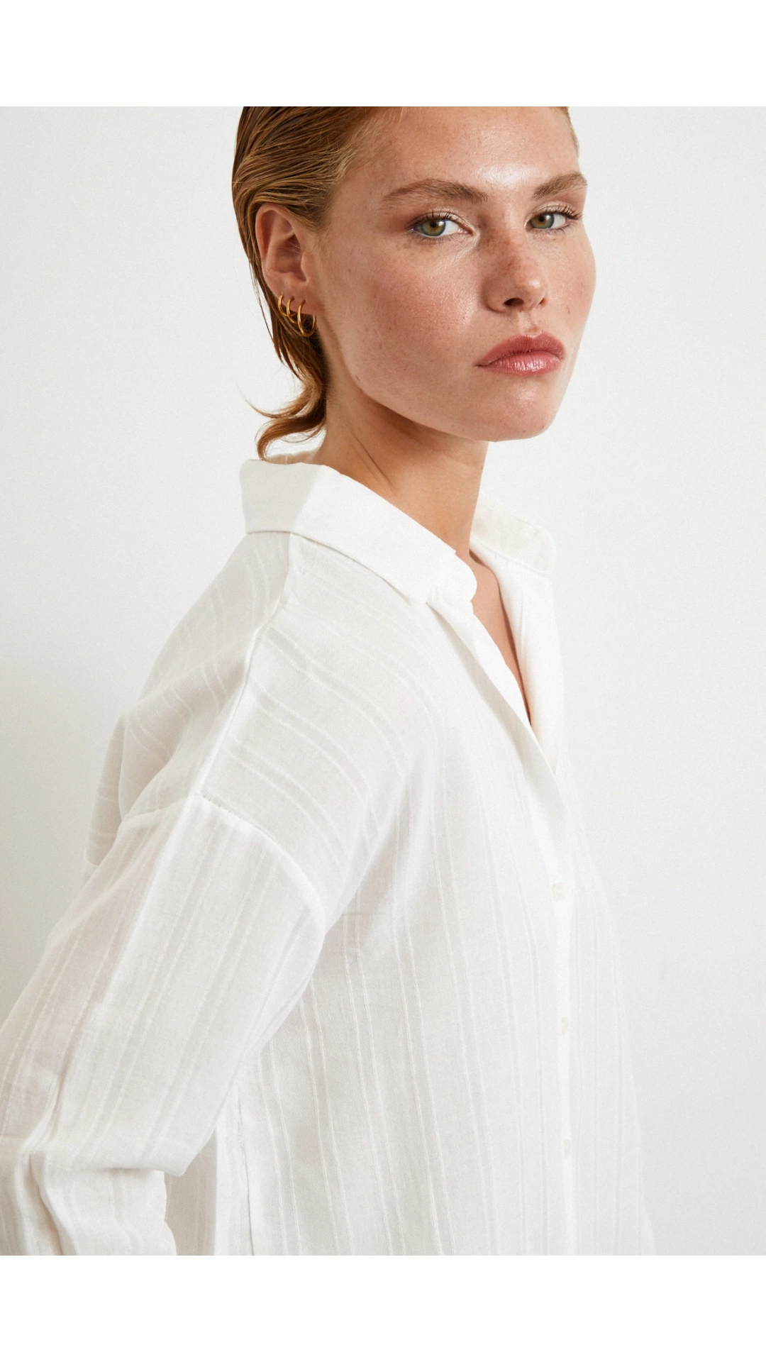 Çizgili Pamuk Gömlek Beyaz