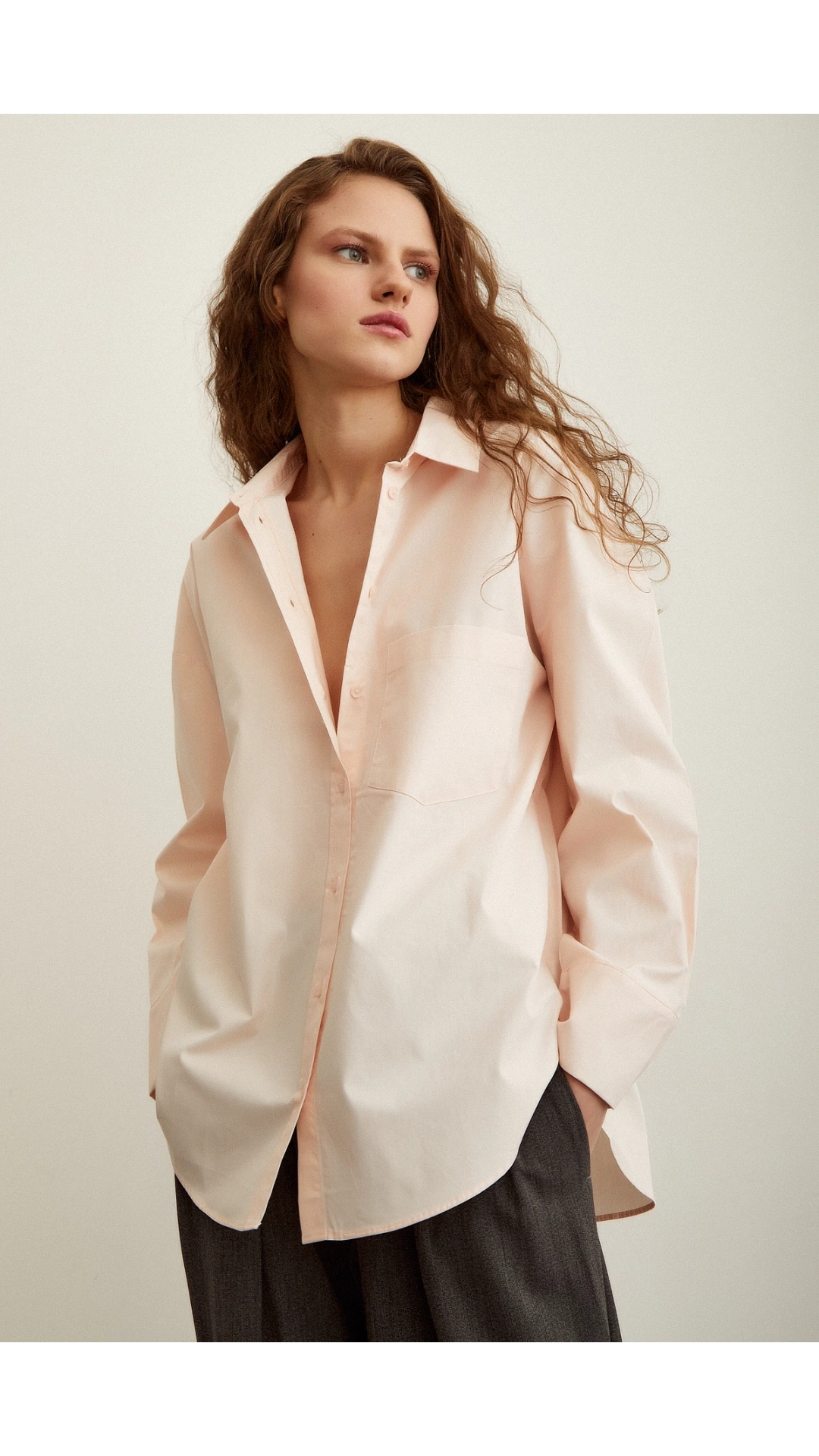 Pamuk Dokulu Poplin Gömlek Pudra