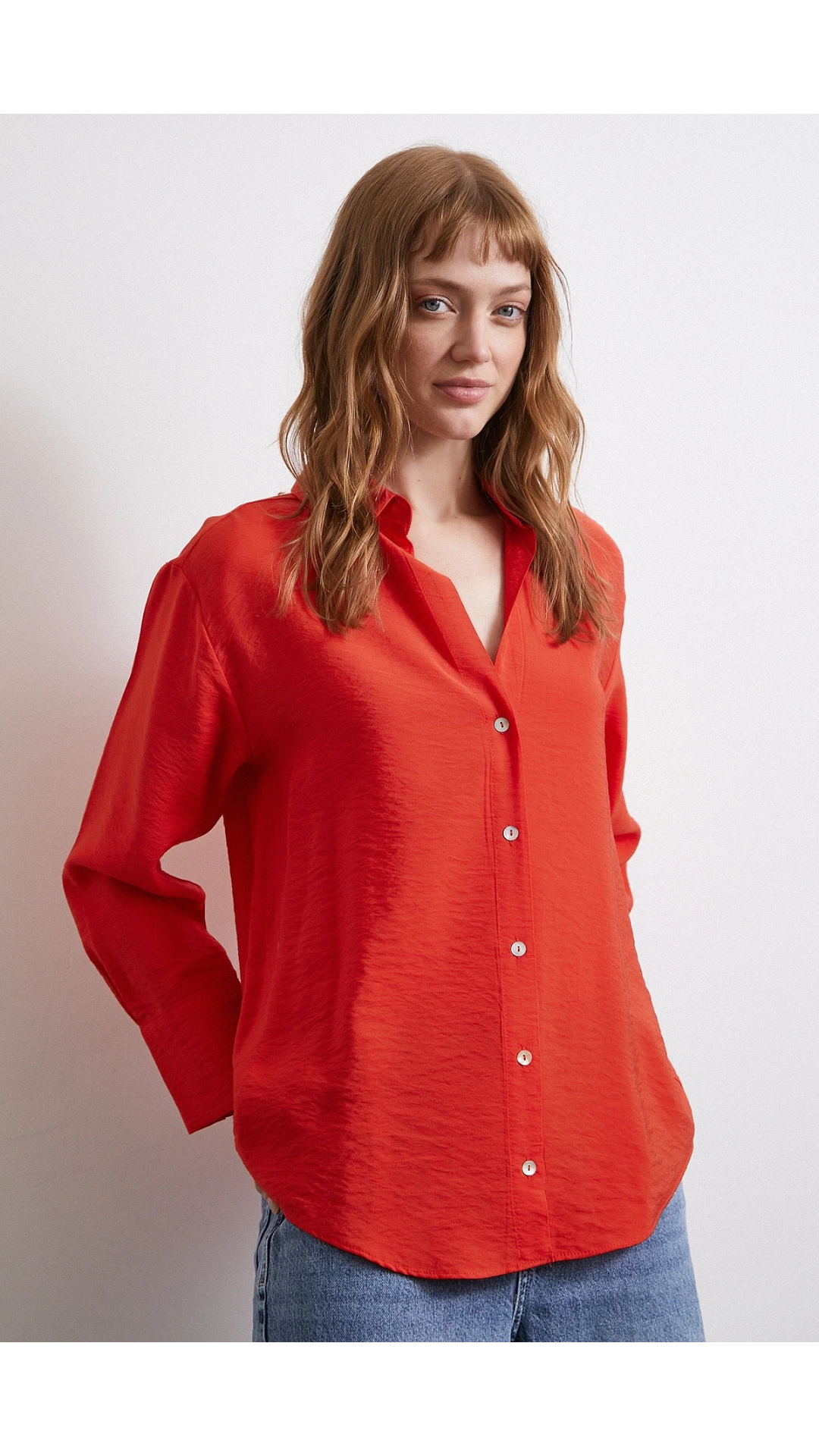 Basic Viskon Gömlek Kırmızı