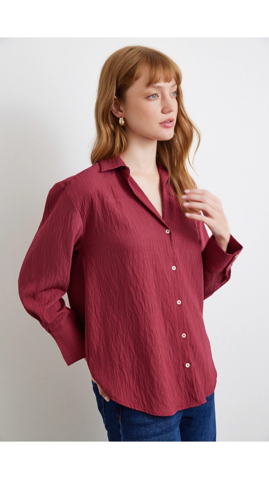 Paralel Çizgili Gömlek Bordo