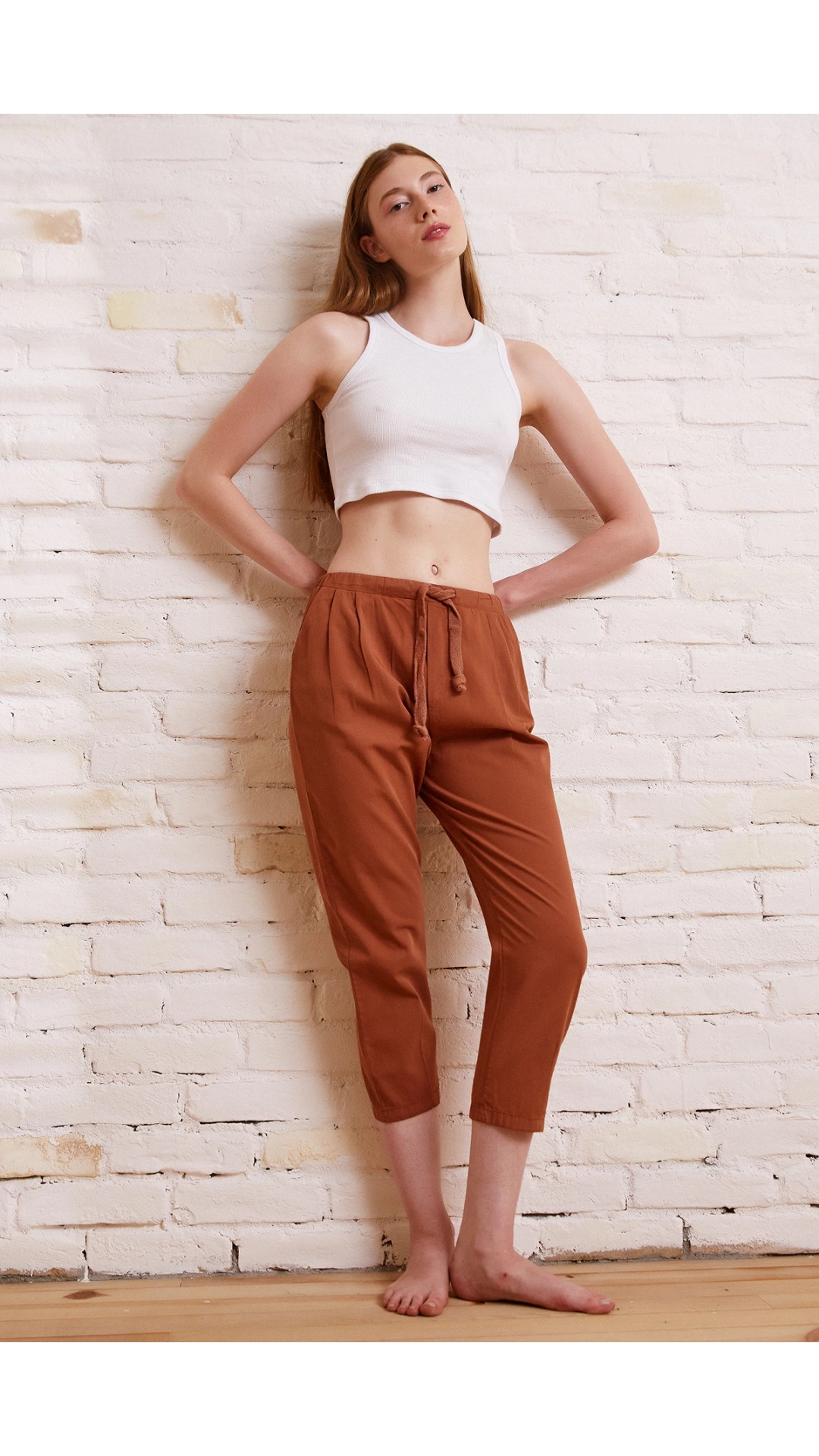 Beli İpli Salaş Gabardin Pantolon Kiremit