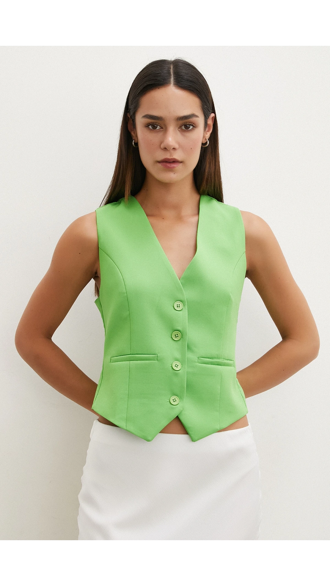 Düğmeli Yelek Fıstık Yeşili