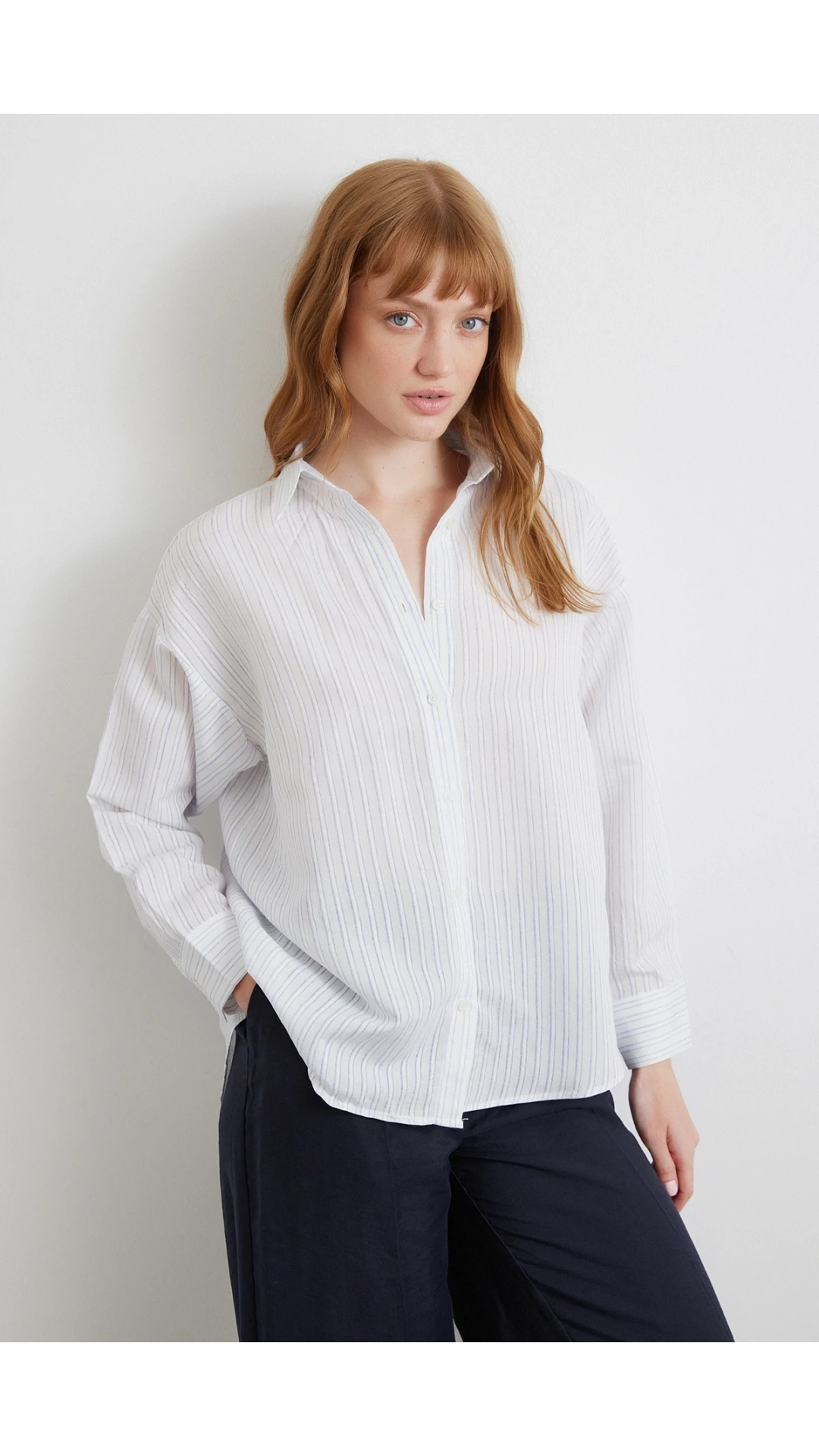 Simetrik Çizgili Gömlek Mavi