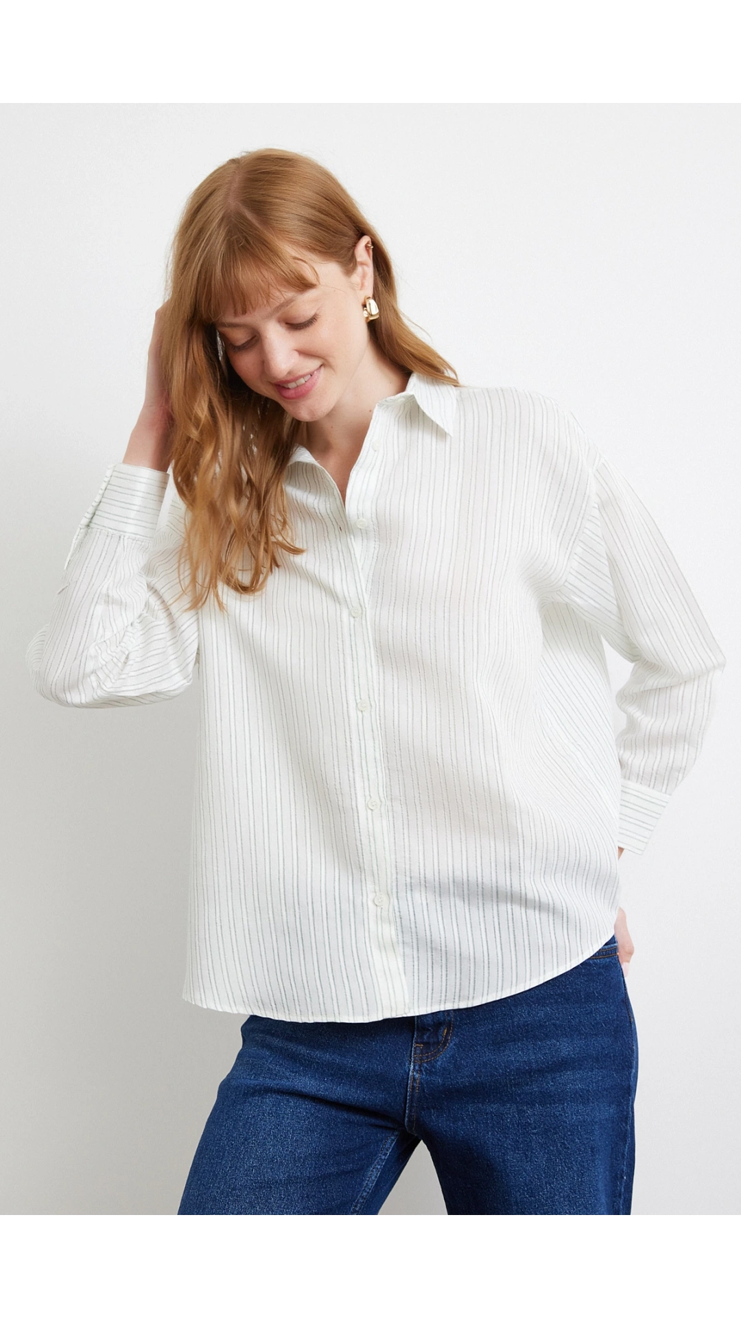 Simetrik Çizgili Gömlek Mint