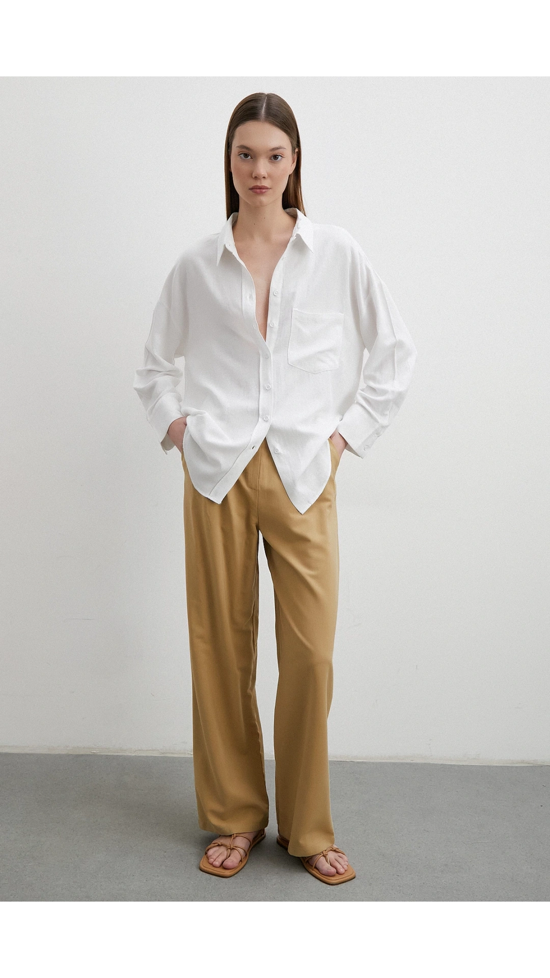 Keten Karışımlı Linen Prunes Gömlek Beyaz