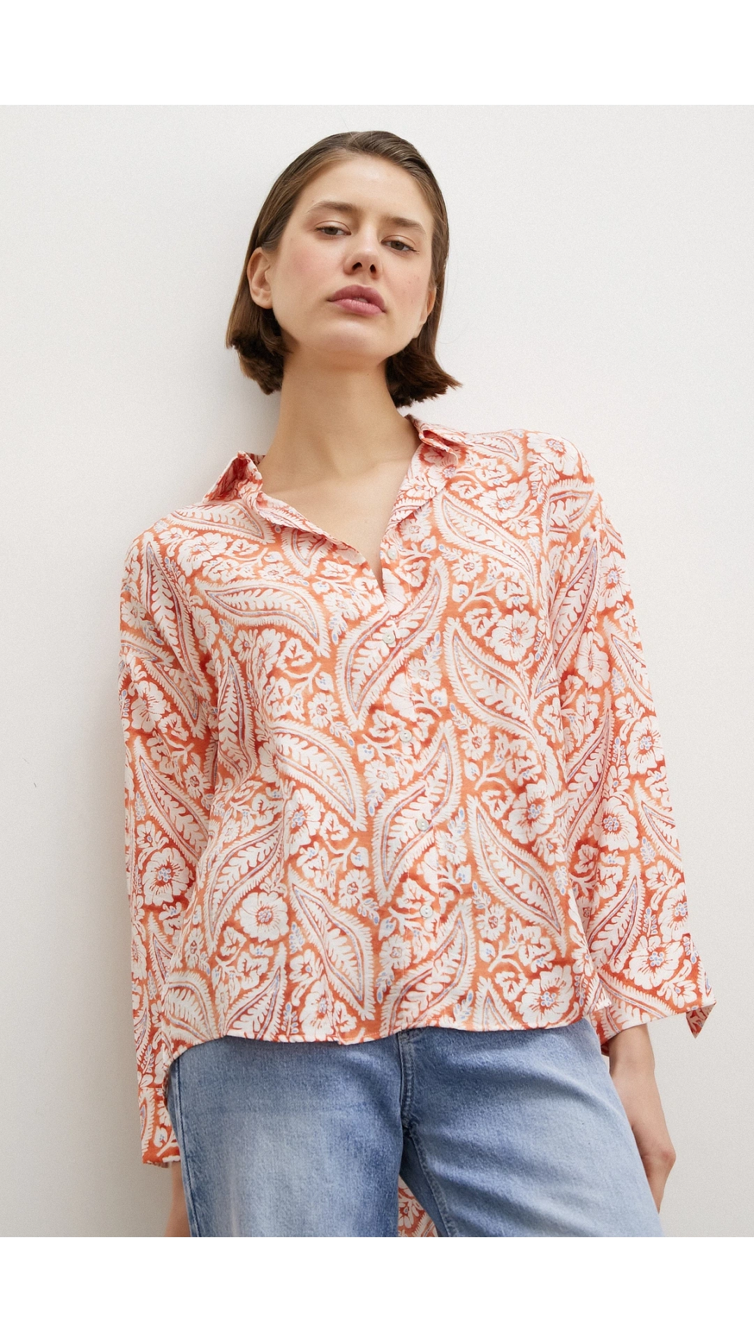 Şal Desen Modal Gömlek Turuncu