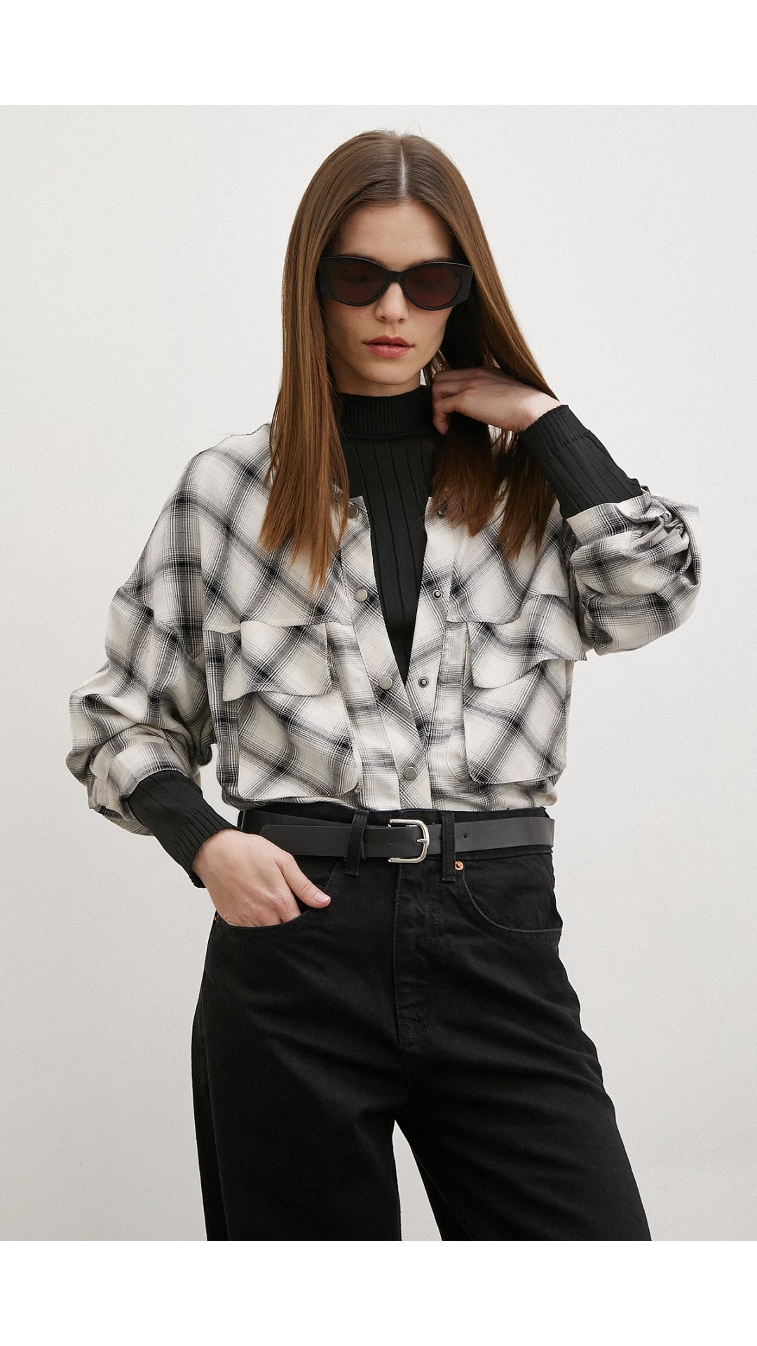 Körüklü Cepli Ekose Gömlek Krem