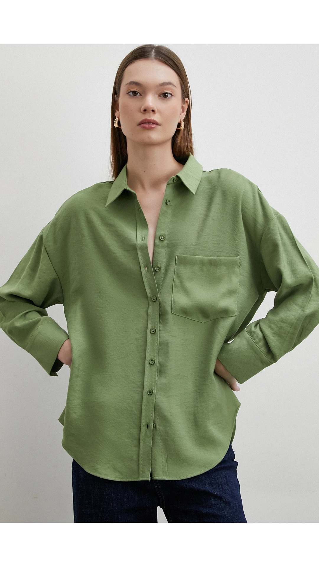 Mars Tencel Dökümlü Gömlek Yeşil