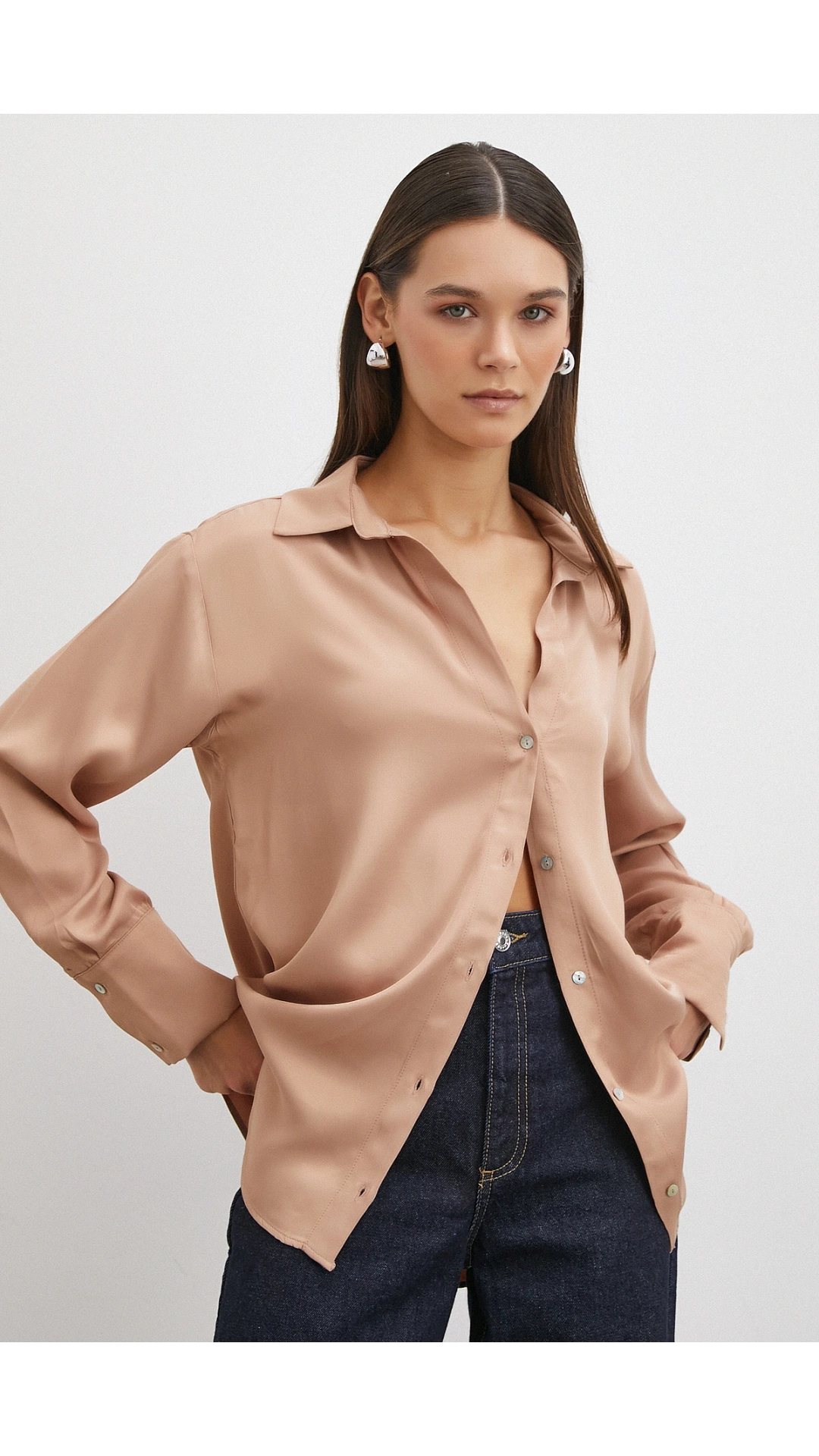 Viskon Saten Gömlek Somon