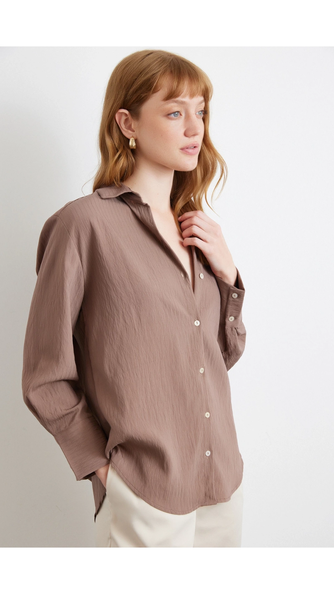 Paralel Çizgili Gömlek Kahve