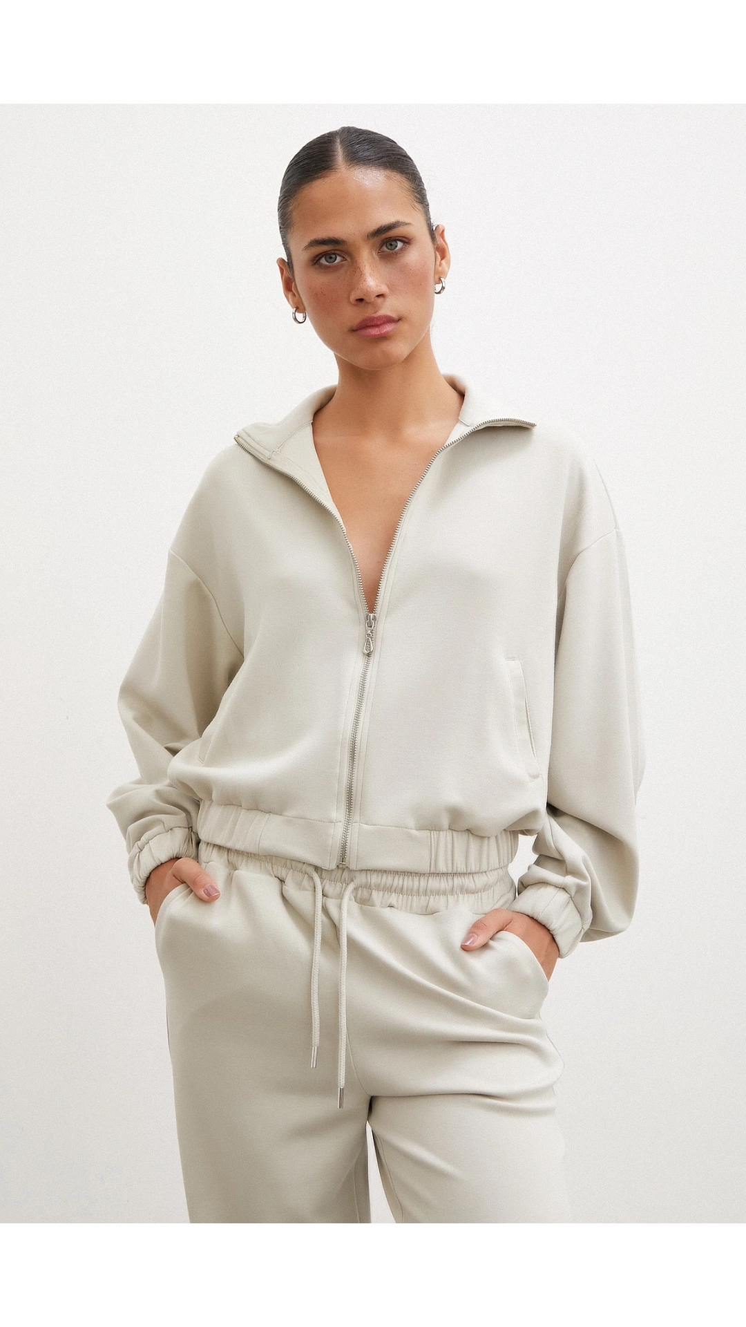 Fermuarlı Sweatshirt Taş