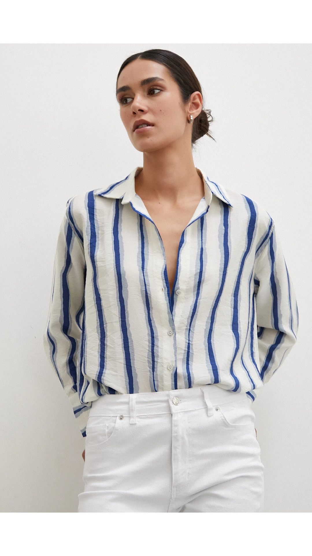 Bambu Çizgili Gömlek Lacivert