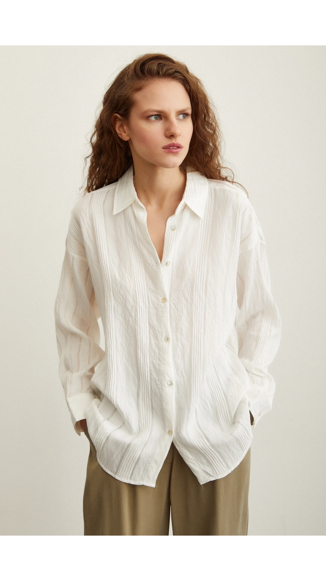 Dokulu Çizgili Gömlek Beyaz