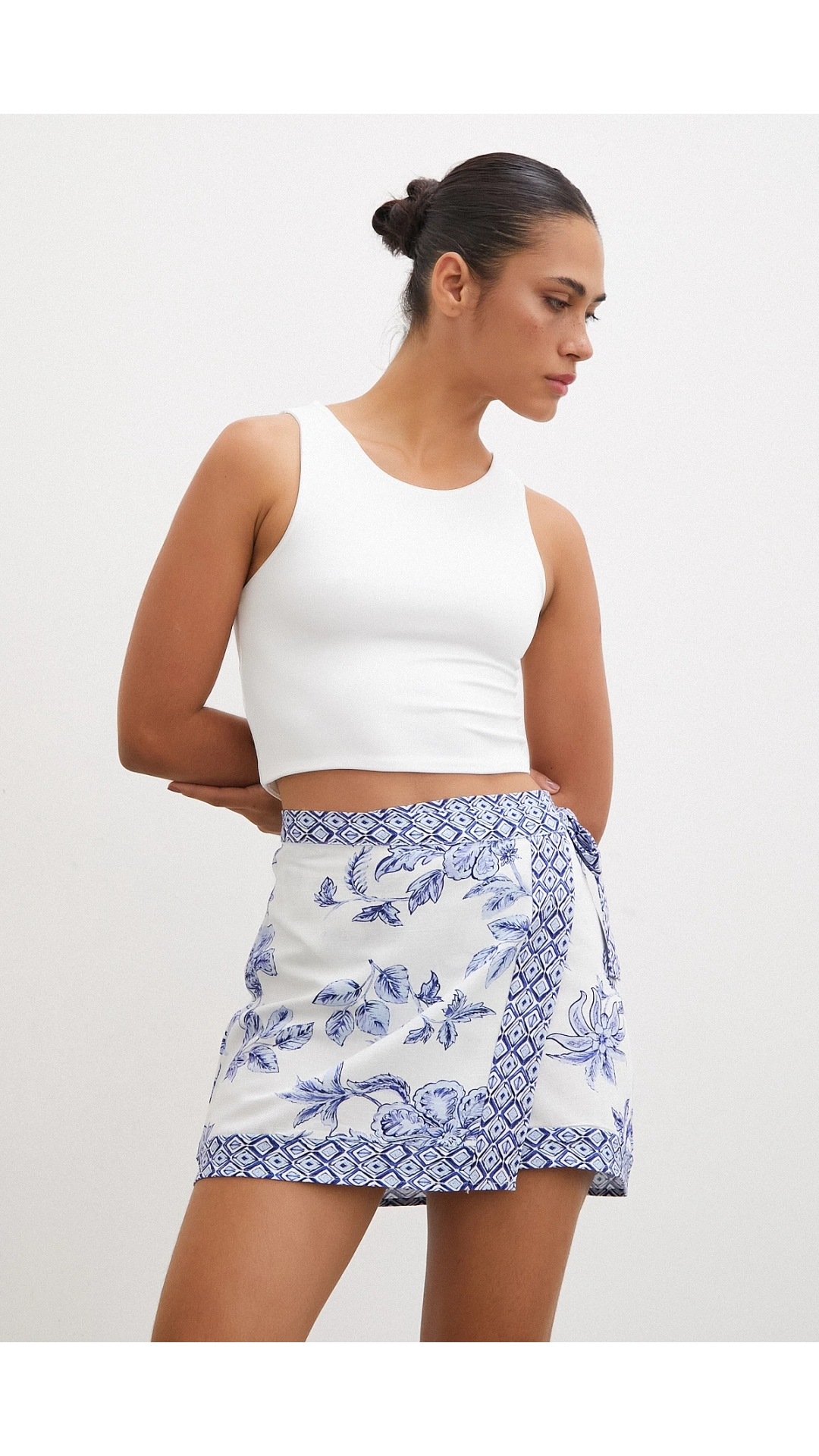 Etnik Desen Mini Etek Mavi