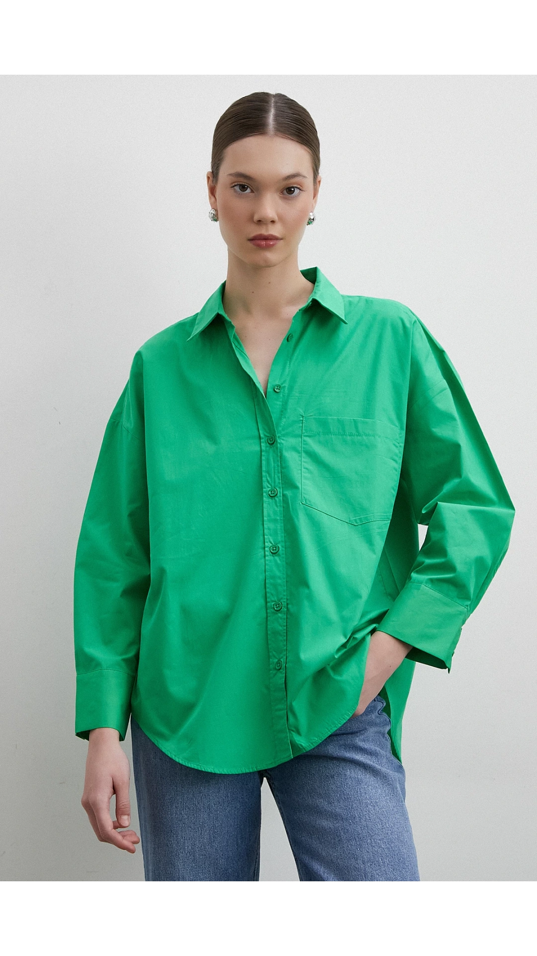 Oversize Pamuklu Gömlek Yeşil