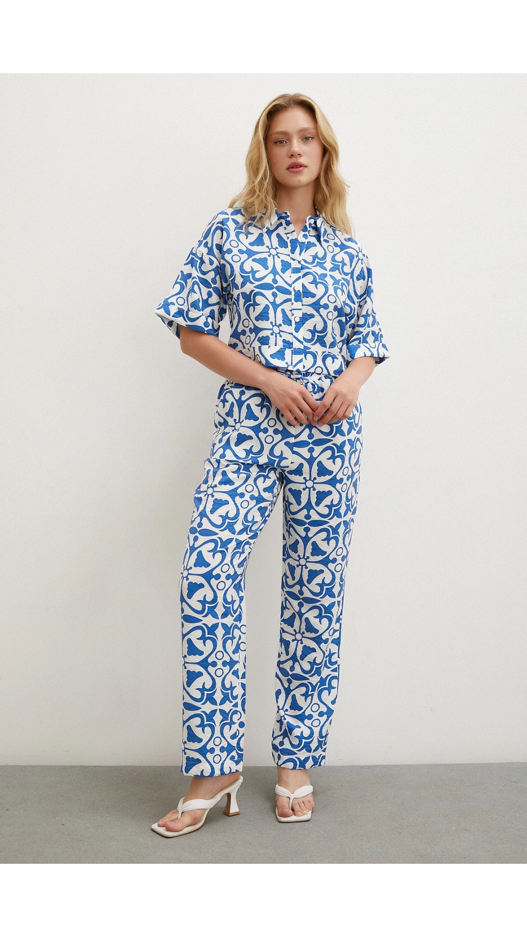 Beli Lastikli Boru Paça Pantolon Mavi