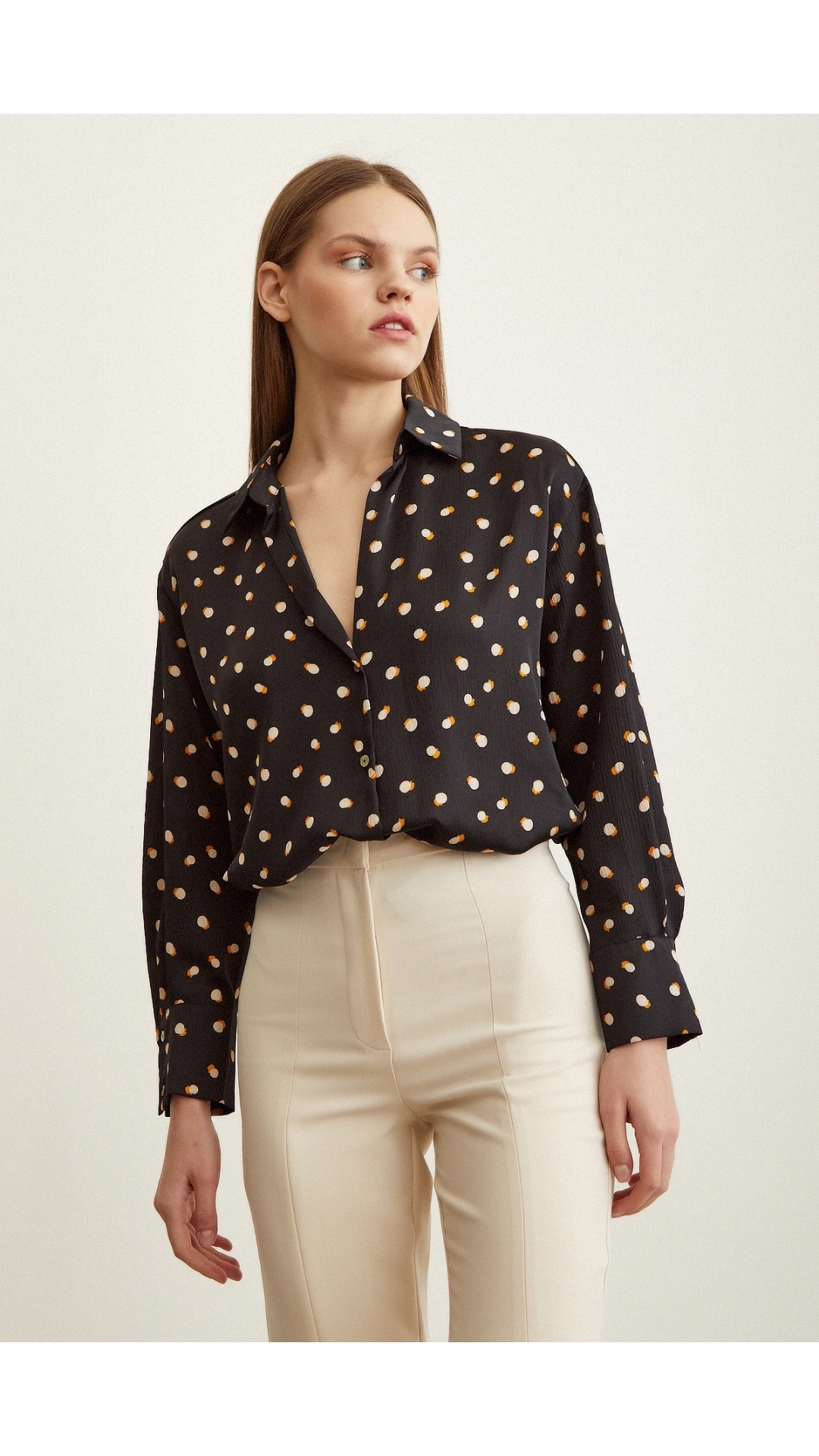 Puantiye Desenli Saten Gömlek Siyah