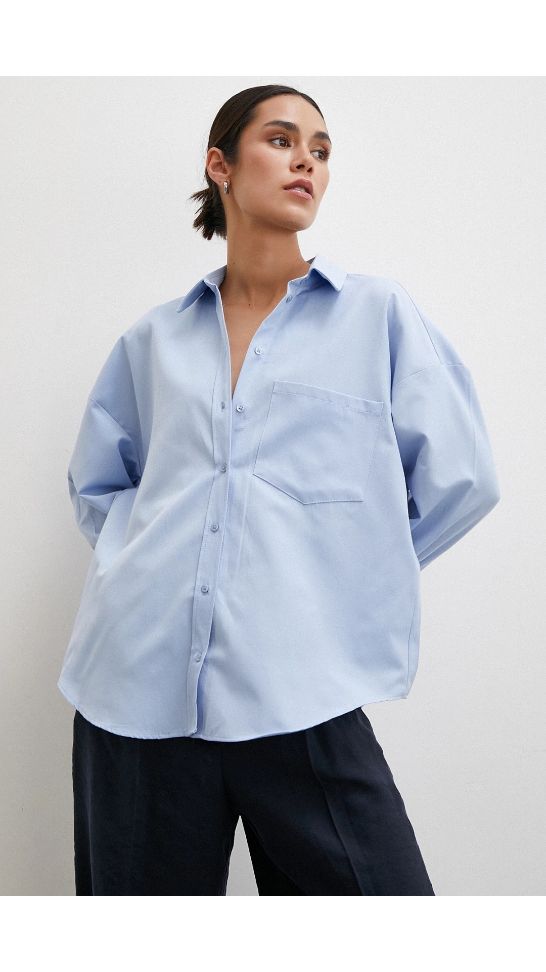 Puantiyeli Oversize Gömlek Mavi