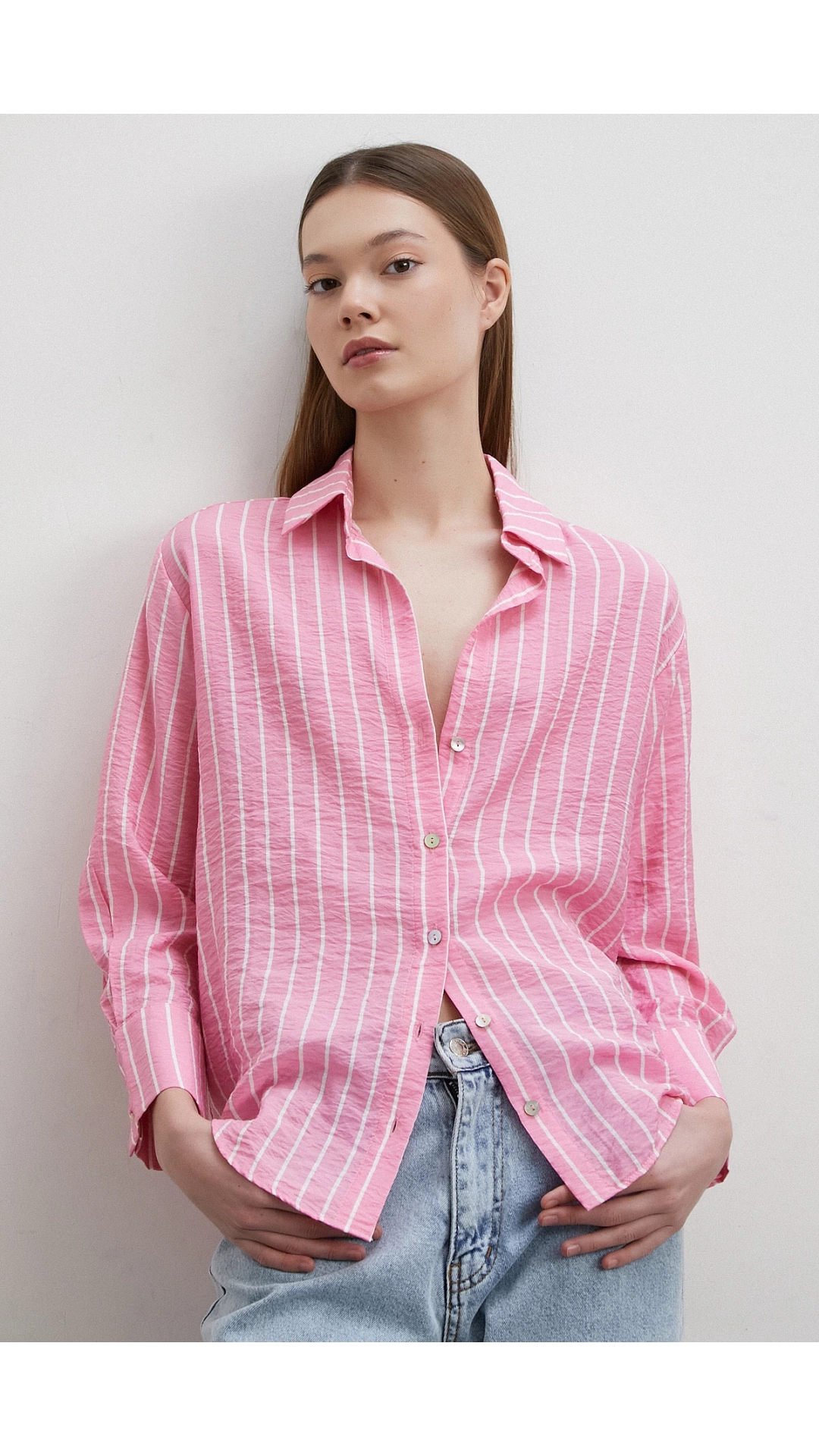 Çizgi Desenli Gömlek Pembe