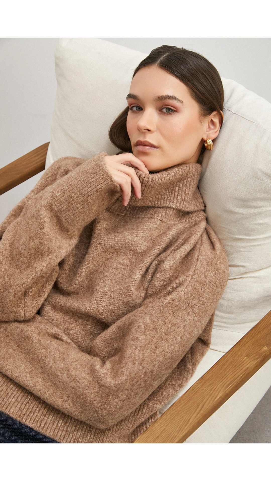 Balıkçı Yaka Uzun Kollu Kazak Vizon