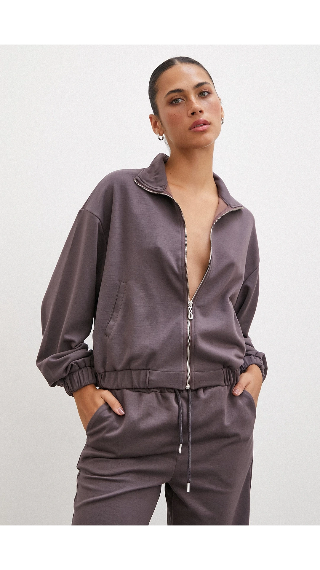 Fermuarlı Sweatshirt Kahve