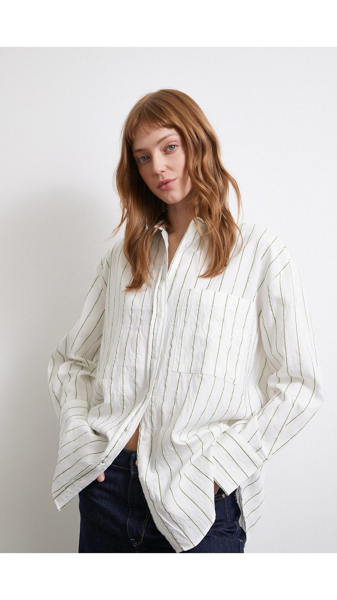 Çizgili Cepli Gömlek Haki