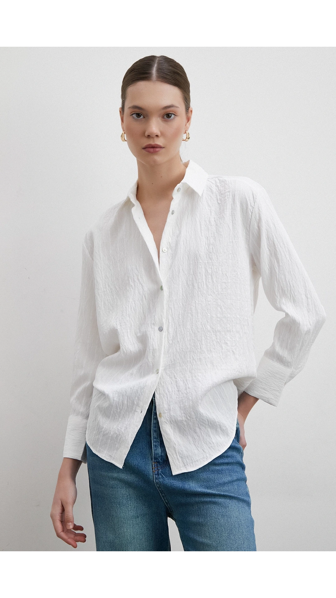 Çizgi Detaylı Gömlek Beyaz