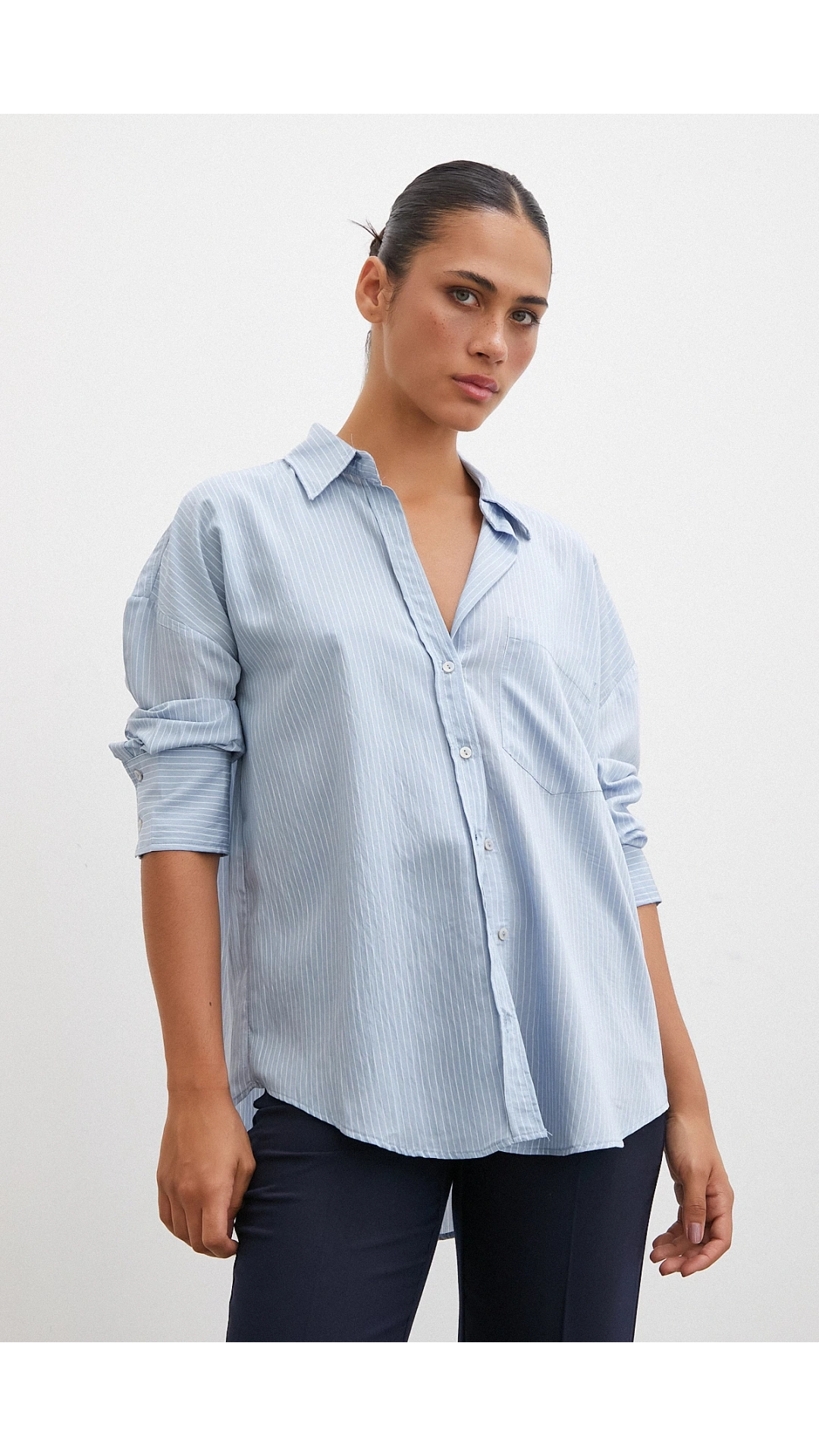 Cepli Çizgili Gömlek Mavi