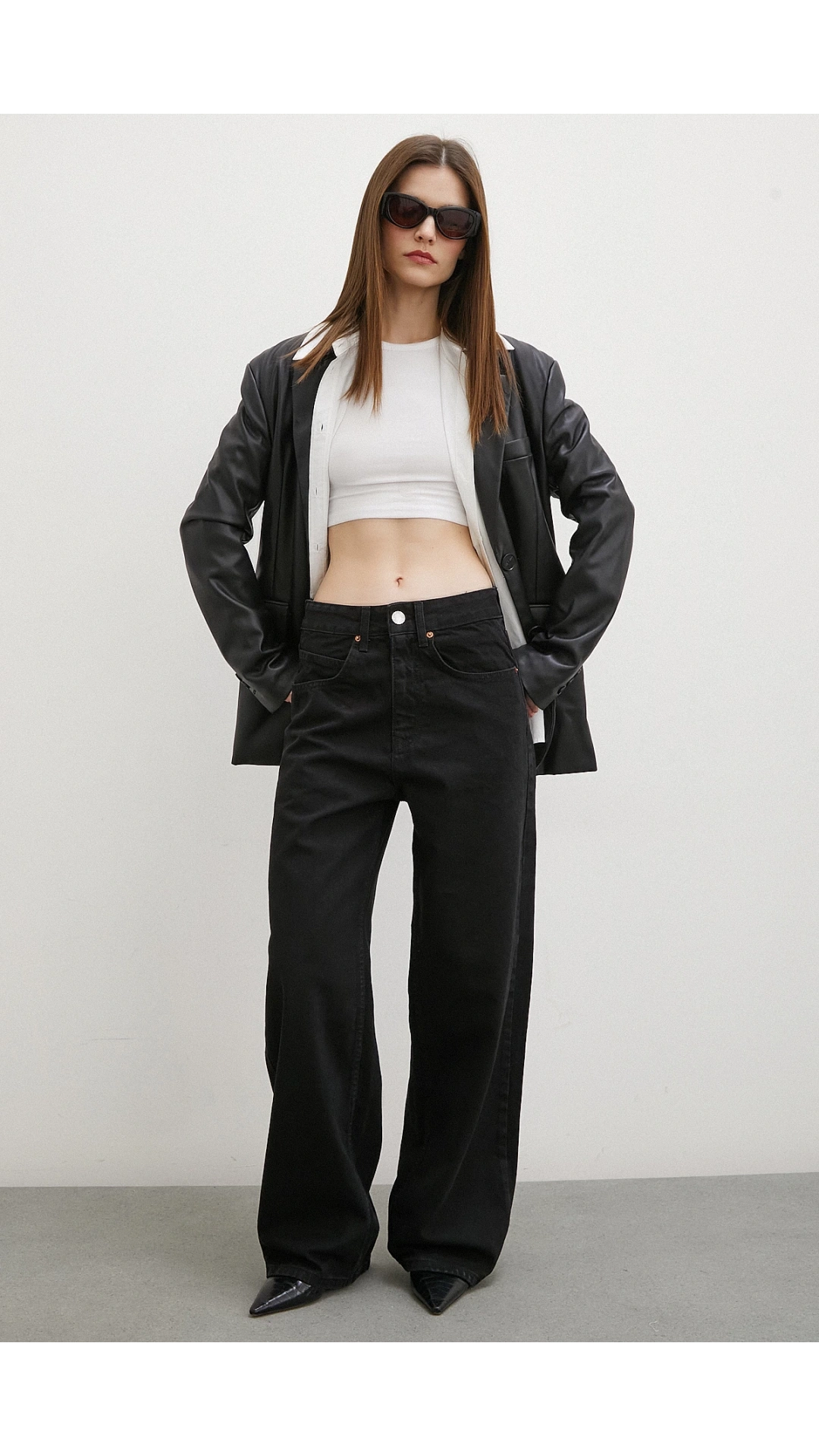 Yüksek Bel Geniş Paça Jean Siyah