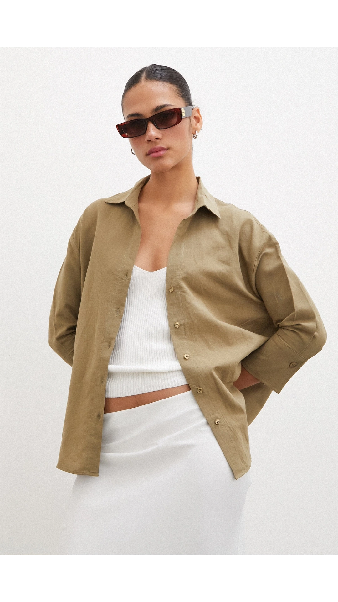 Yırtmaçlı Fakir Kol Gömlek Haki