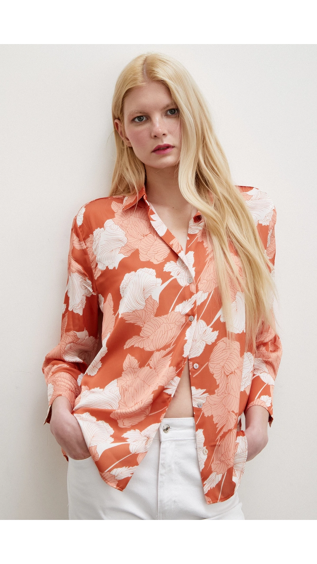 V Yaka Saten Gömlek Kiremit