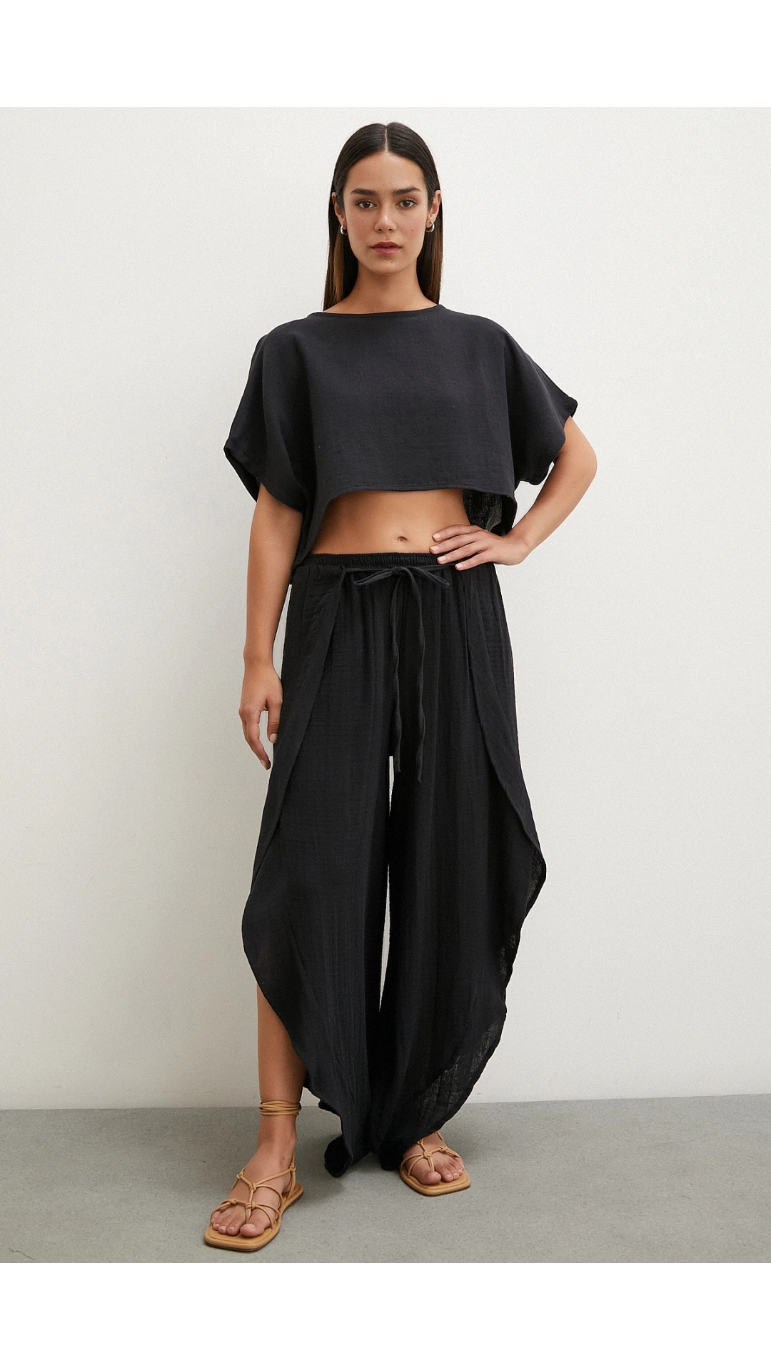 Keten Şalvar Takım Siyah