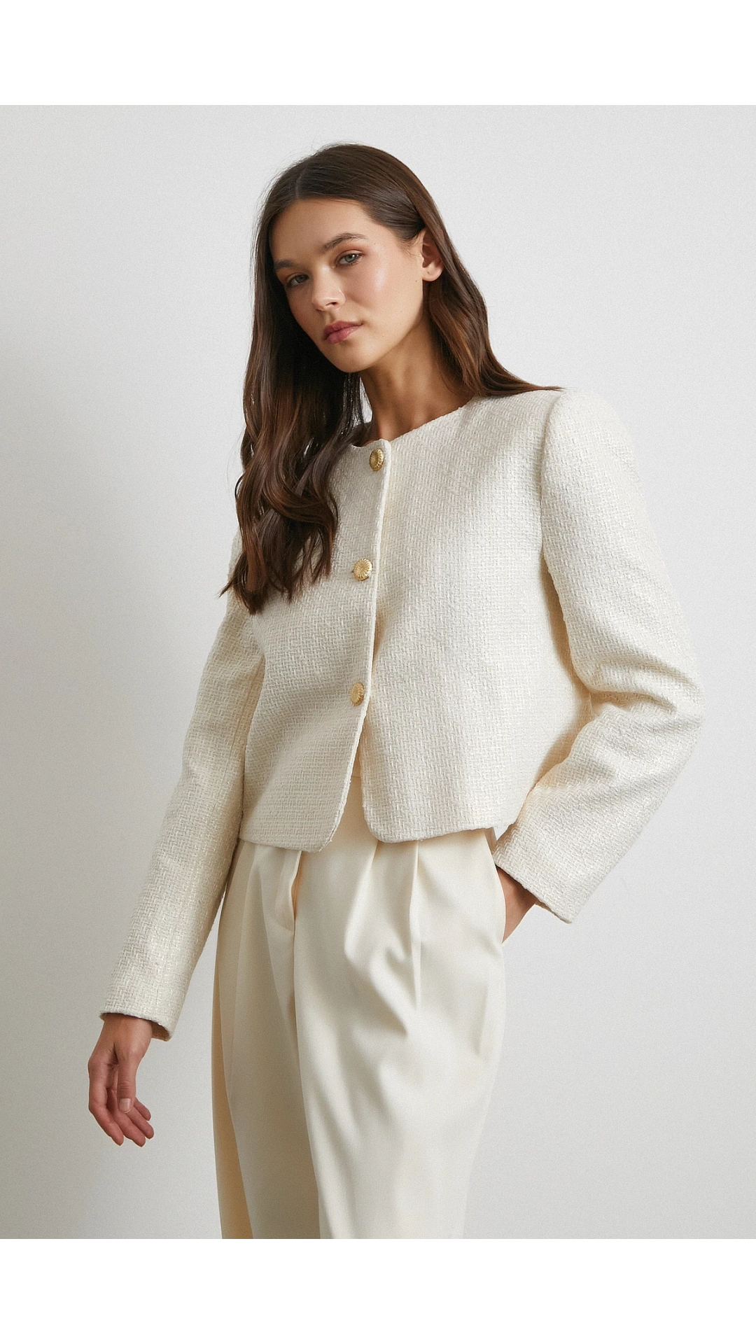Koton Düğmeli Uzun Kollu Ceket Ekru