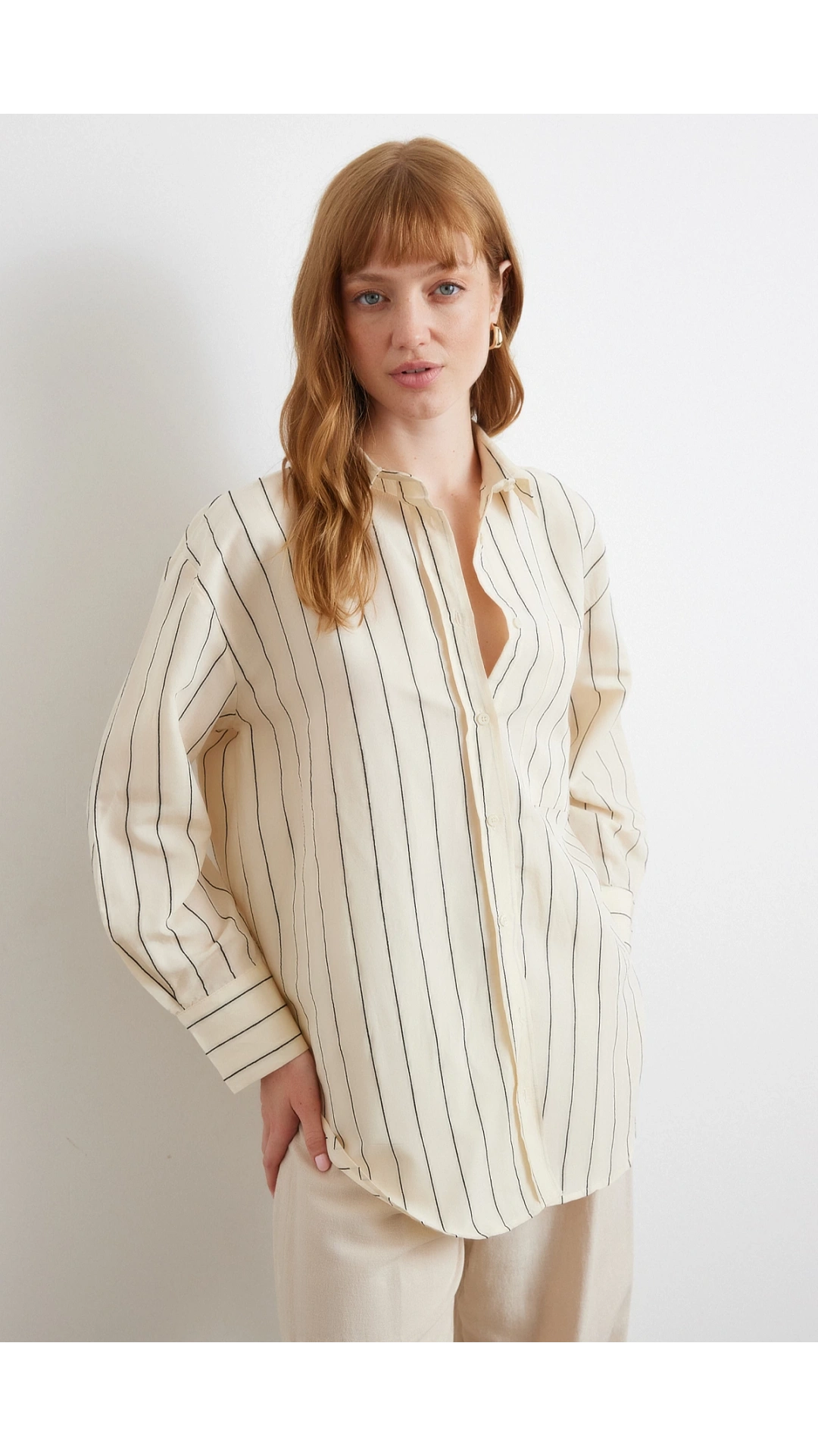 Kontrast Çizgili Modal Gömlek Siyah